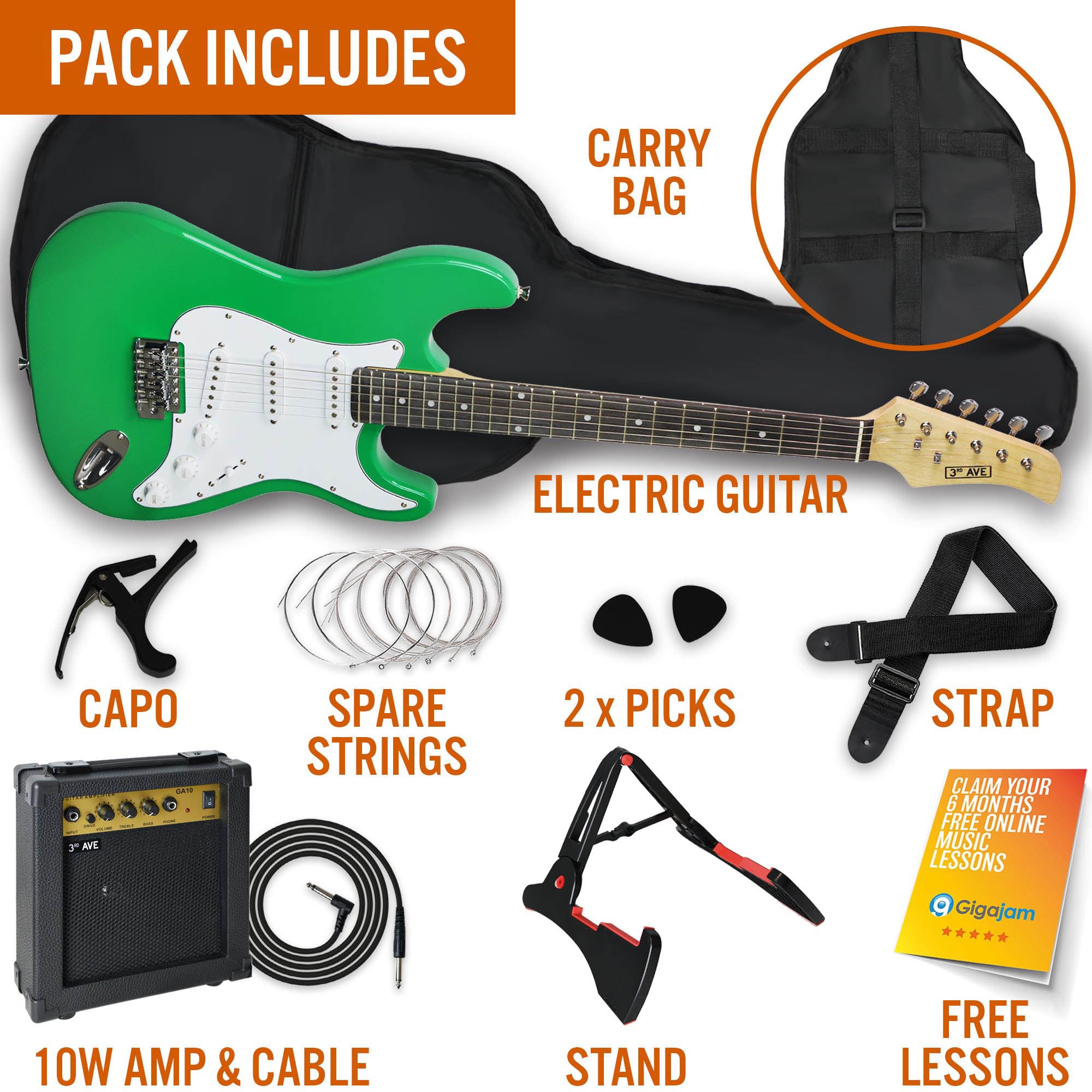 3rd Avenue Full Size Electric Pack Electric Guitars#Colour_Green
