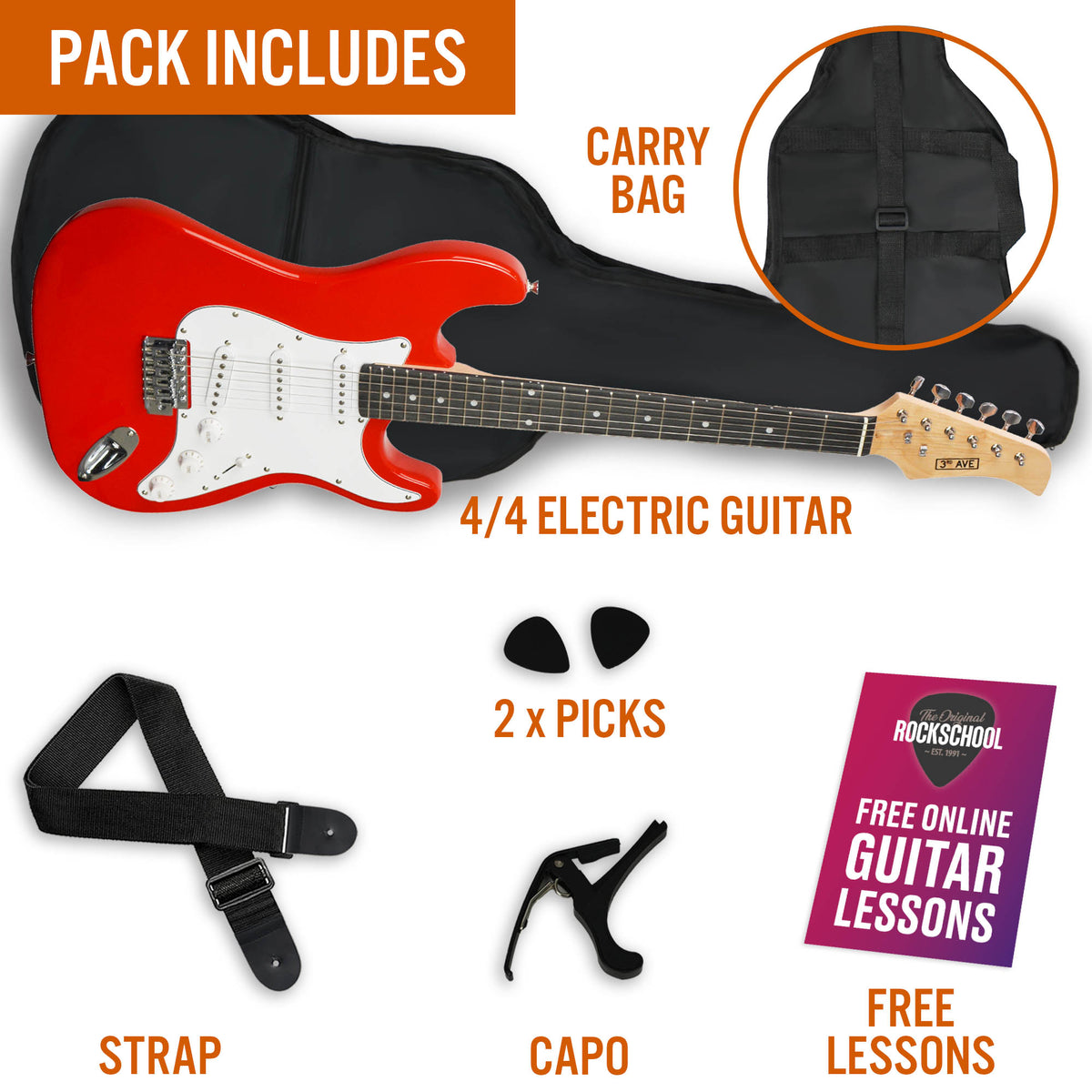 3rd Avenue Full Size Electric Guitar Black Electric Guitars#Colour_Red