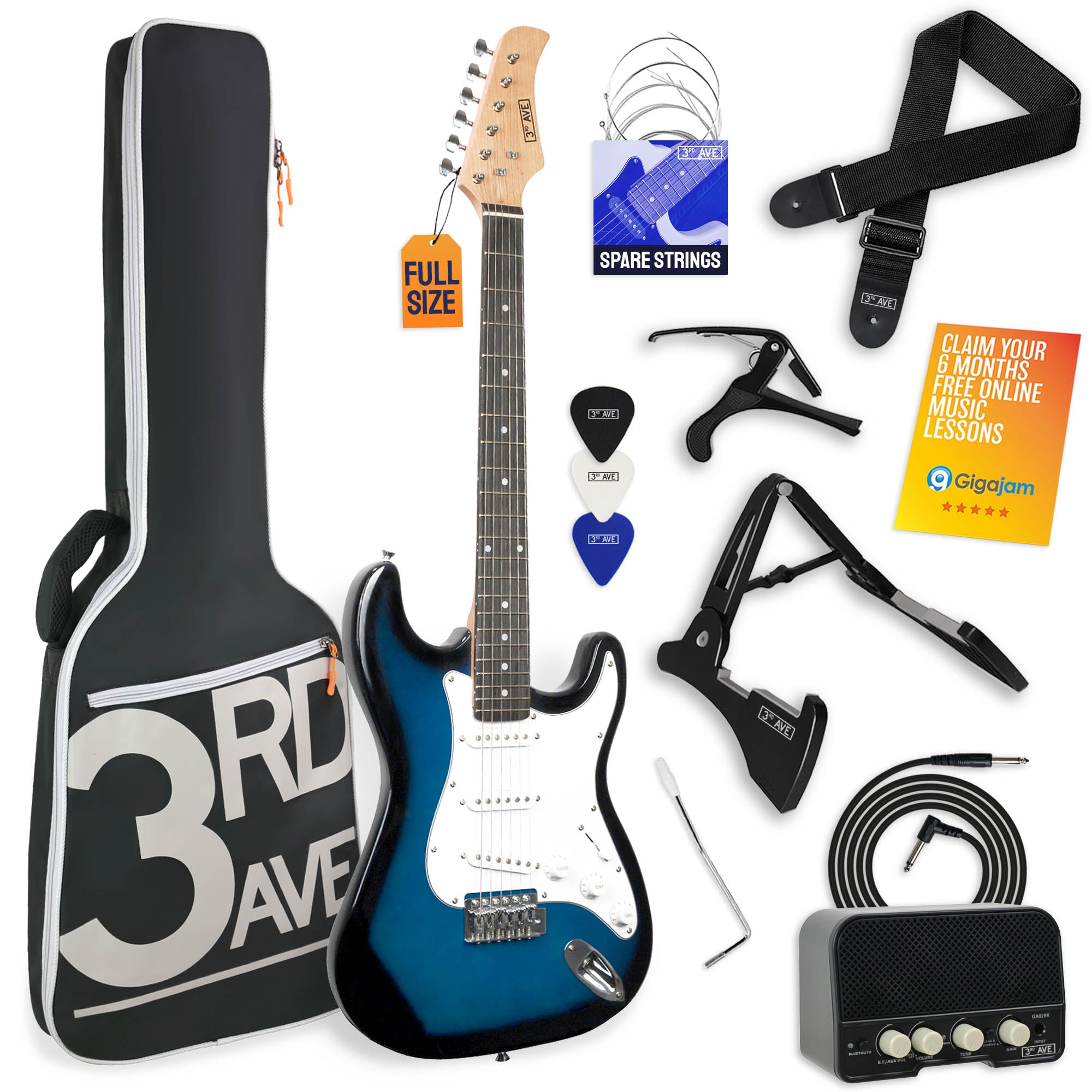 3rd Avenue Full Size Electric Guitar Pack with Bluetooth Amp#Colour_Blueburst