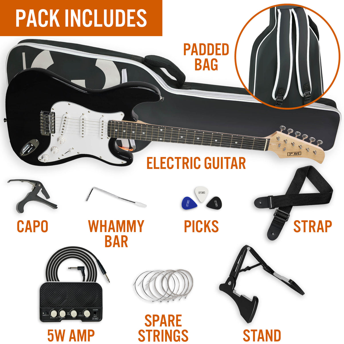 3rd Avenue Full Size Electric Guitar Pack with Amp - Rental