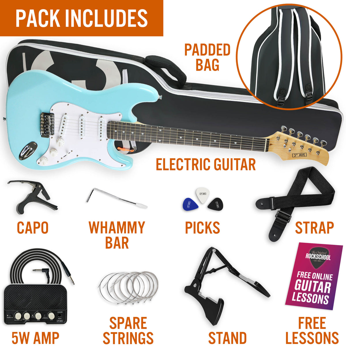 3rd Avenue Full Size Pastel Electric Guitar Pack#Colour_Blue