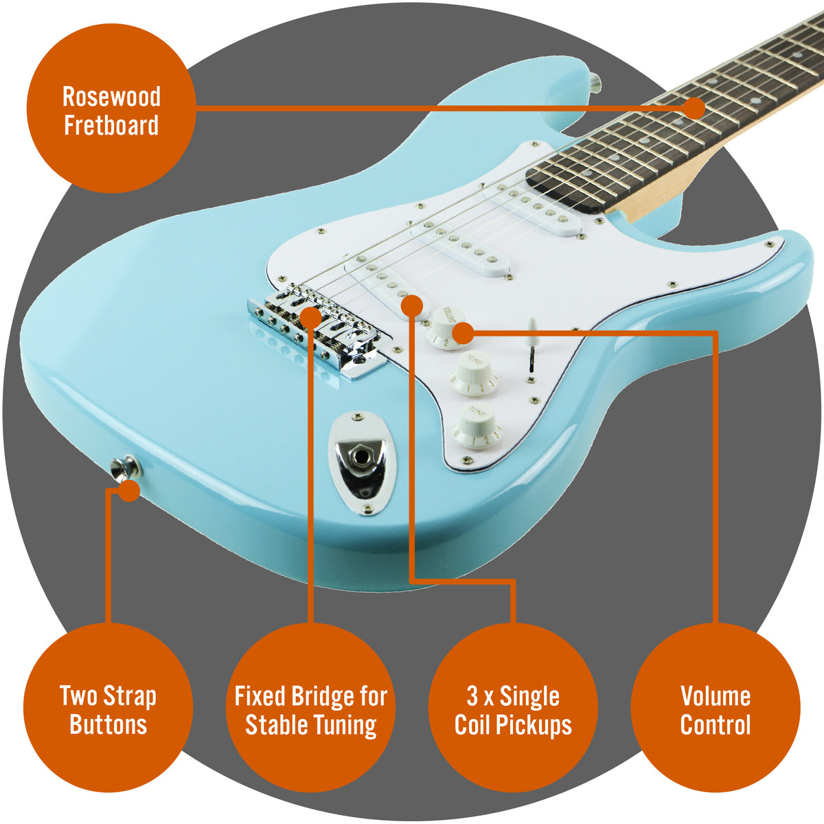 3rd Avenue Full Size Pastel Electric Guitar Pack#Colour_Blue