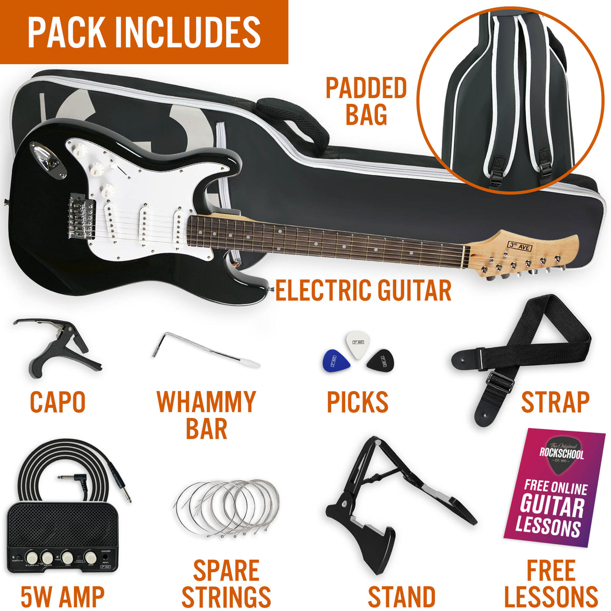 3rd Avenue 4/4 Size Electric Guitar with Amp - Left Hand