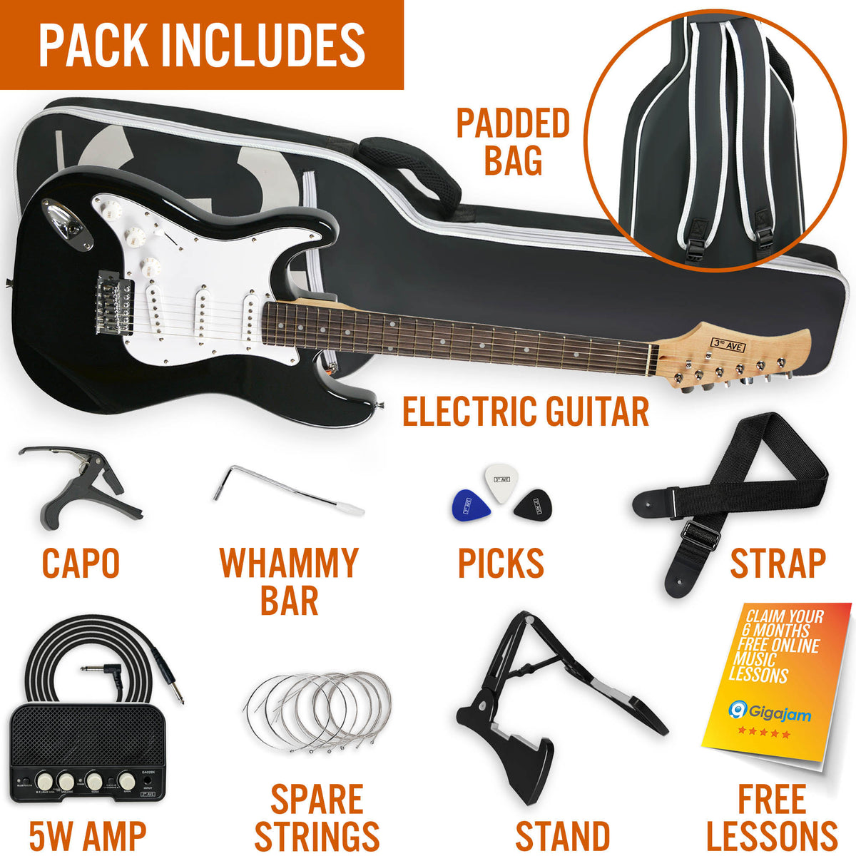 3rd Avenue 4/4 Size Electric Guitar with Amp - Left Hand