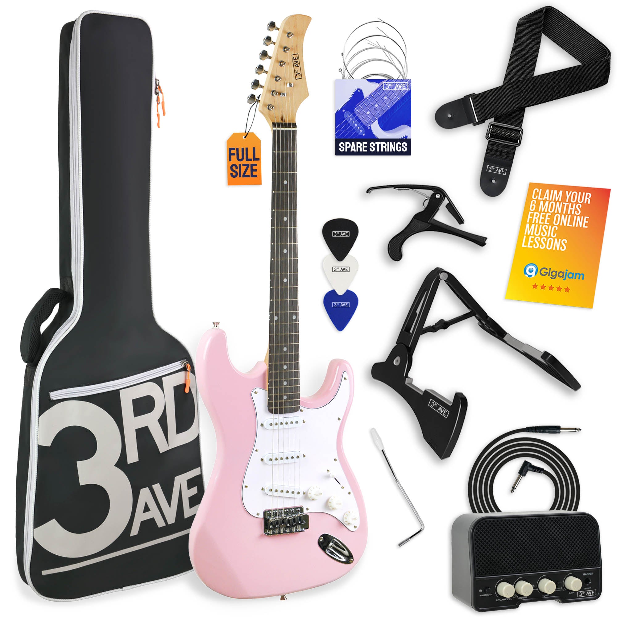 3rd Avenue Full Size Pastel Electric Guitar Pack#Colour_Pink