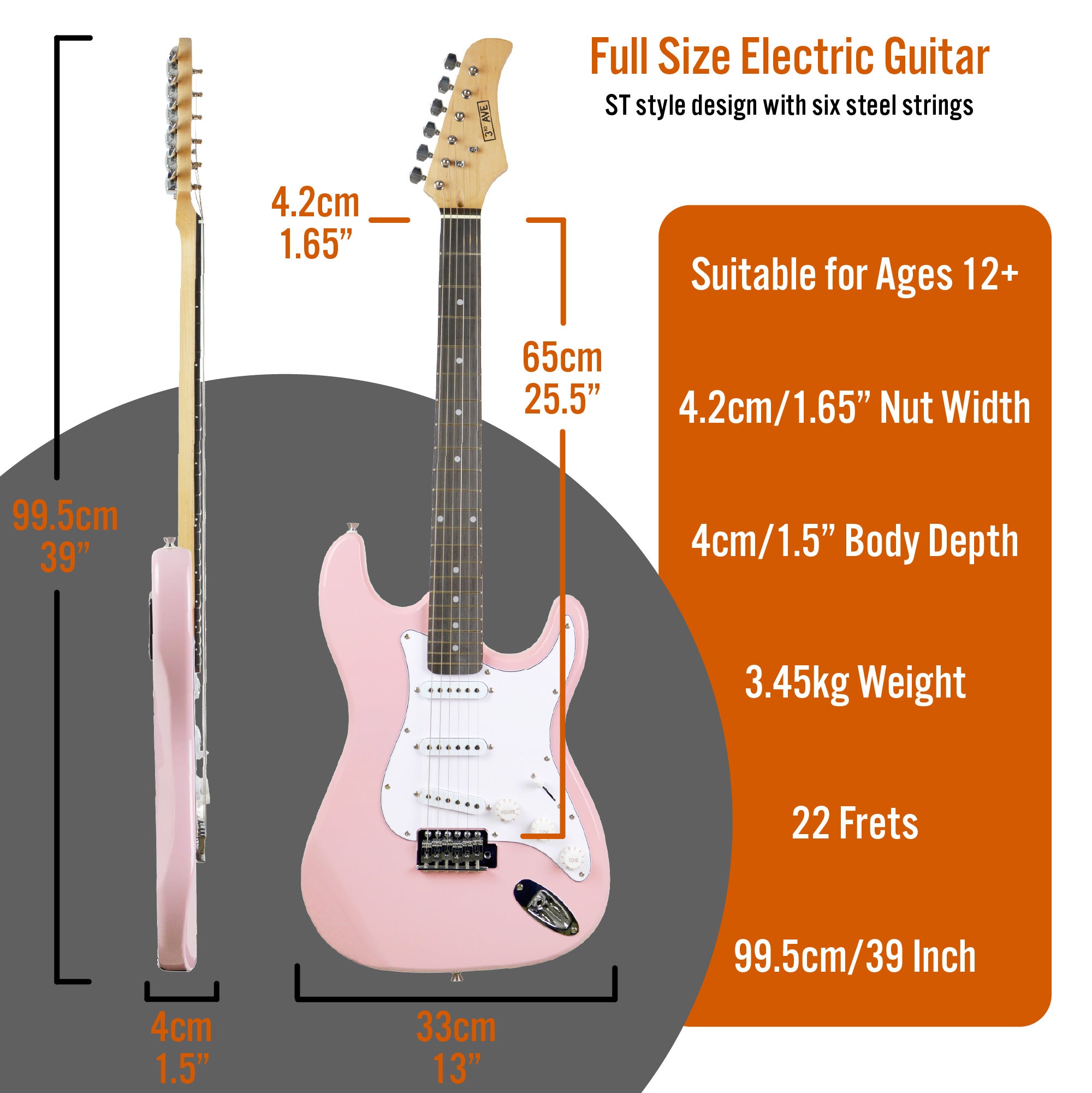3rd Avenue Full Size Pastel Electric Guitar Pack#Colour_Pink