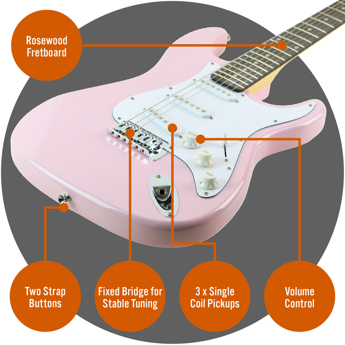 3rd Avenue Full Size Pastel Electric Guitar Pack#Colour_Pink
