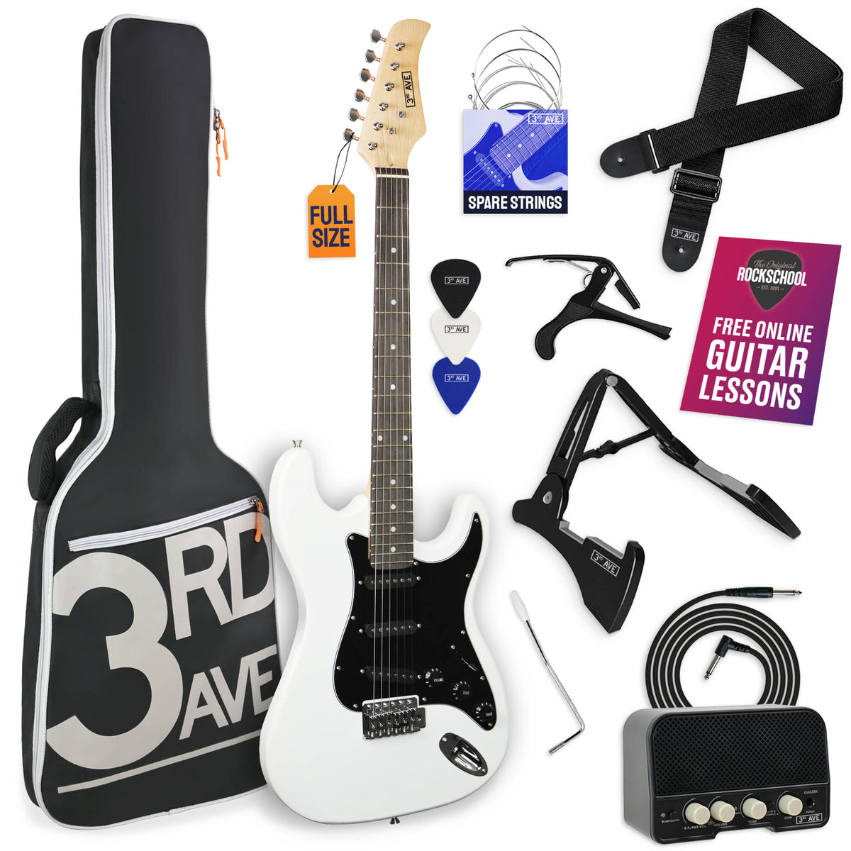 3rd Avenue Full Size Electric Guitar Pack with Bluetooth Amp#Colour_White