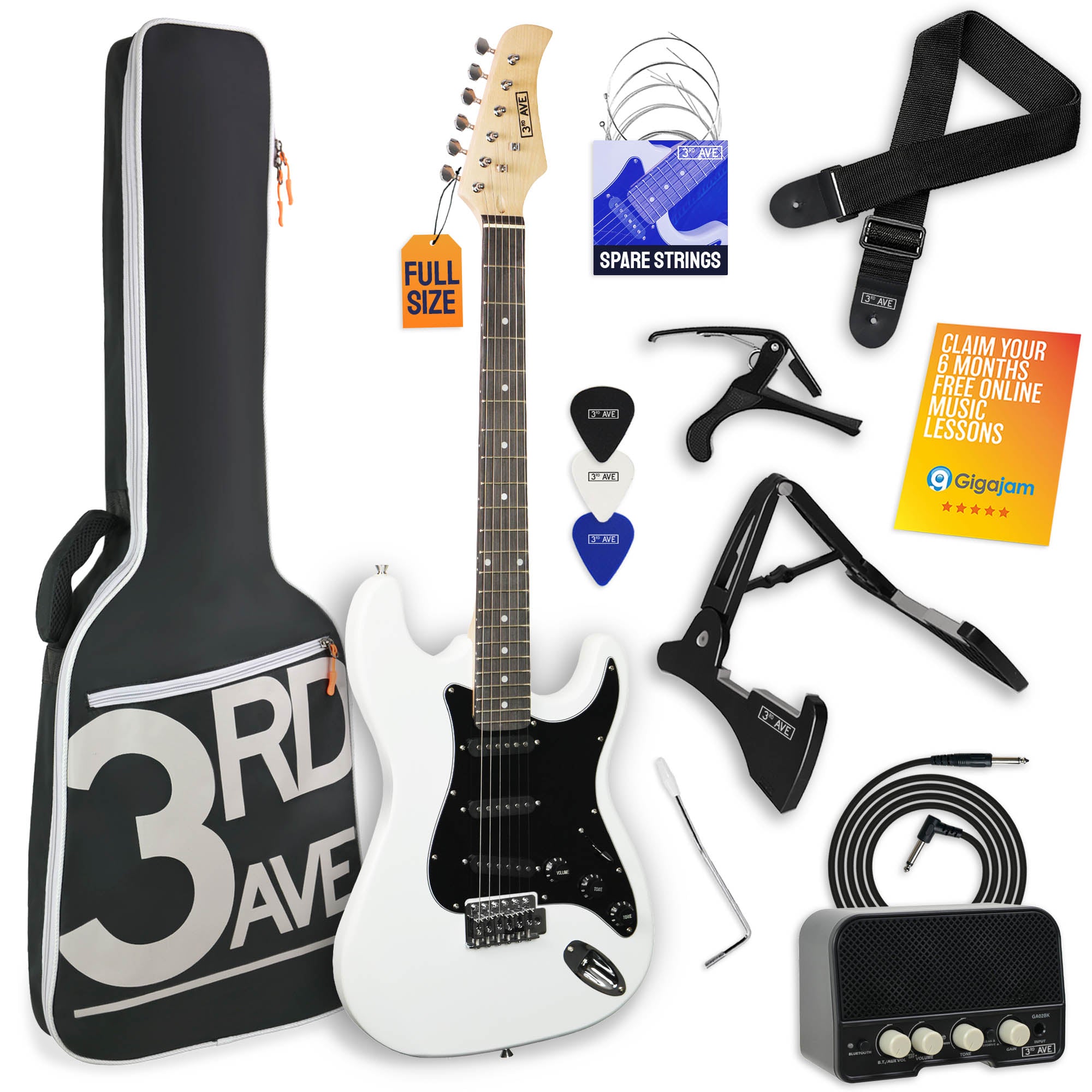 3rd Avenue Full Size Electric Guitar Pack with Bluetooth Amp#Colour_White