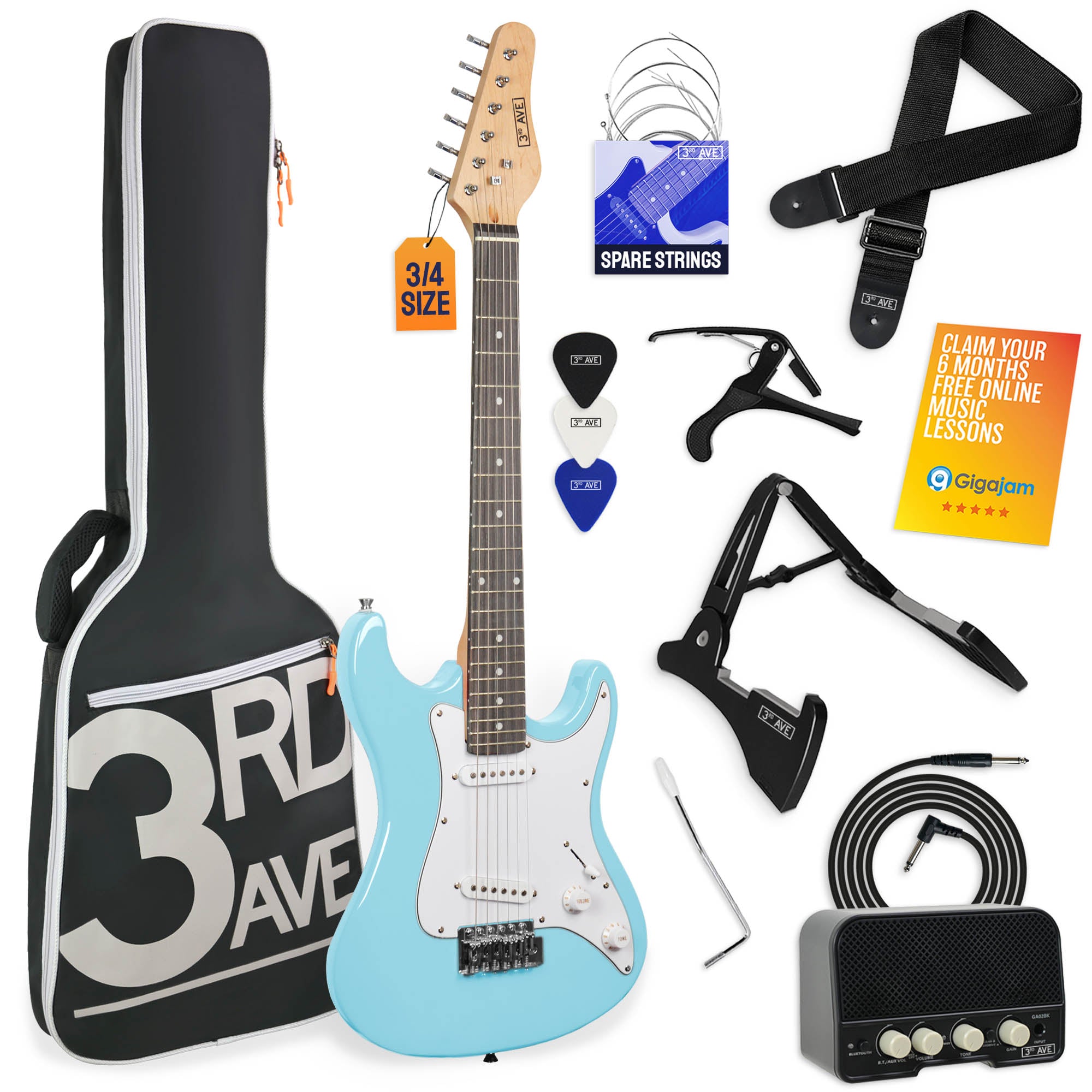 3rd Avenue 3/4 Size Electric Guitar Pack with Amp#Colour_Blue