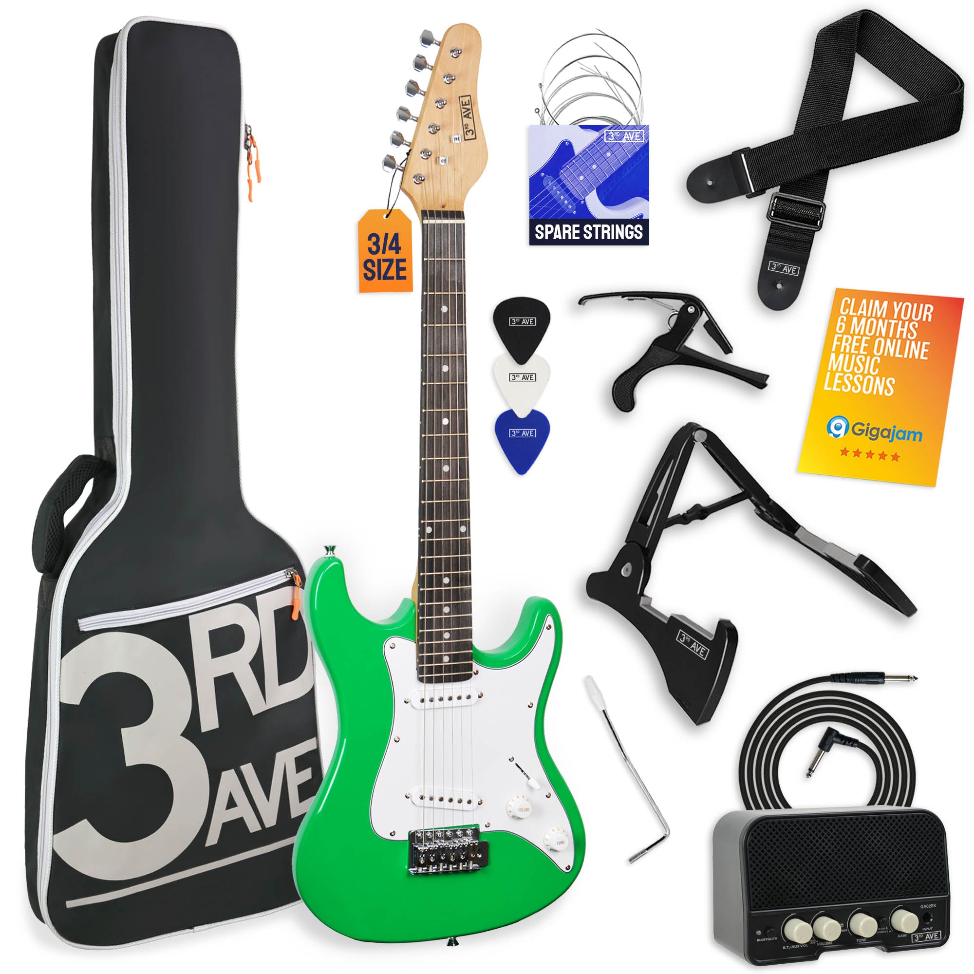 3rd Avenue 3/4 Size Electric Guitar Pack with Amp#Colour_Green