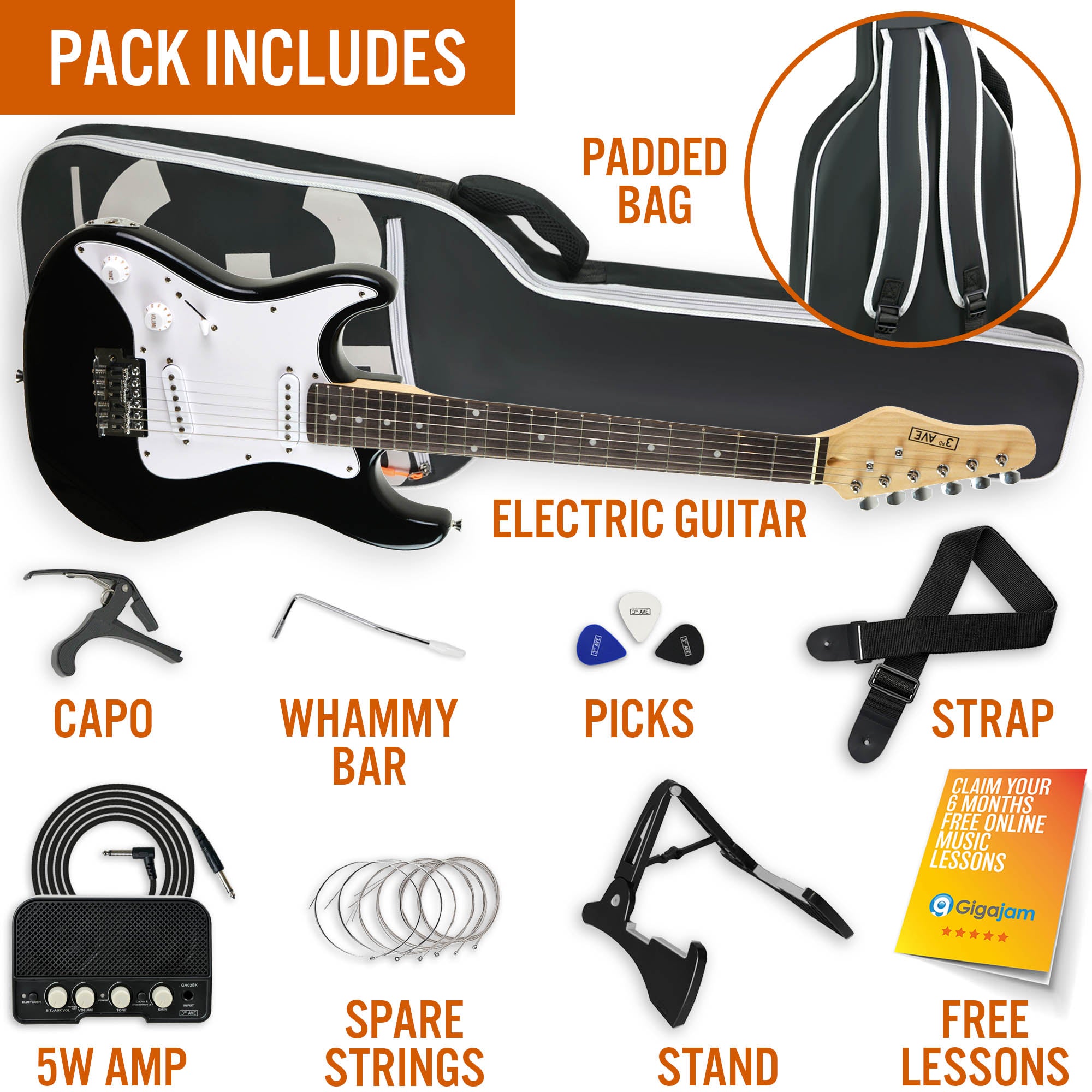 3rd Avenue 3/4 Size Electric Guitar with Amp - Left Hand