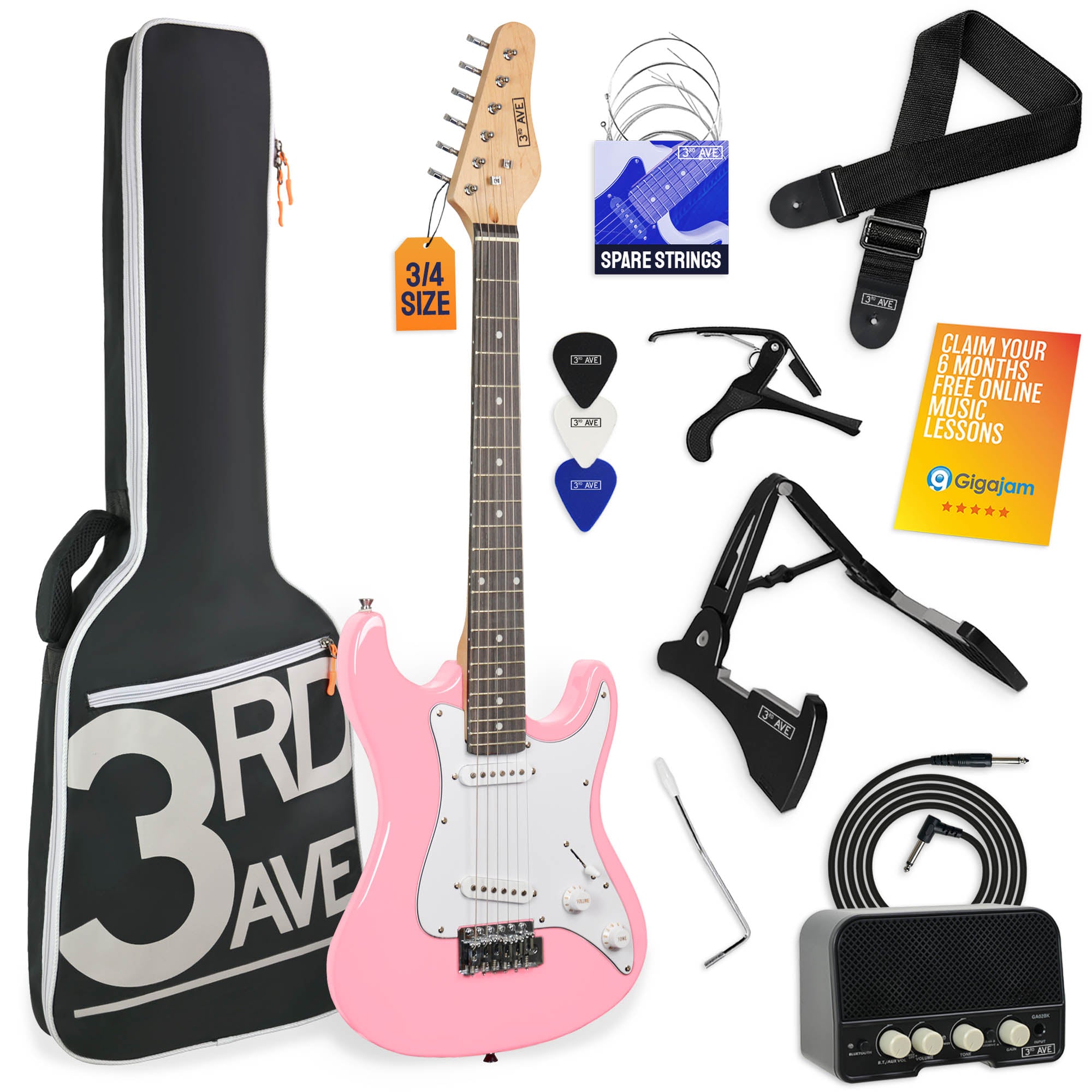 3rd Avenue 3/4 Size Electric Guitar Pack with Amp#Colour_Pink