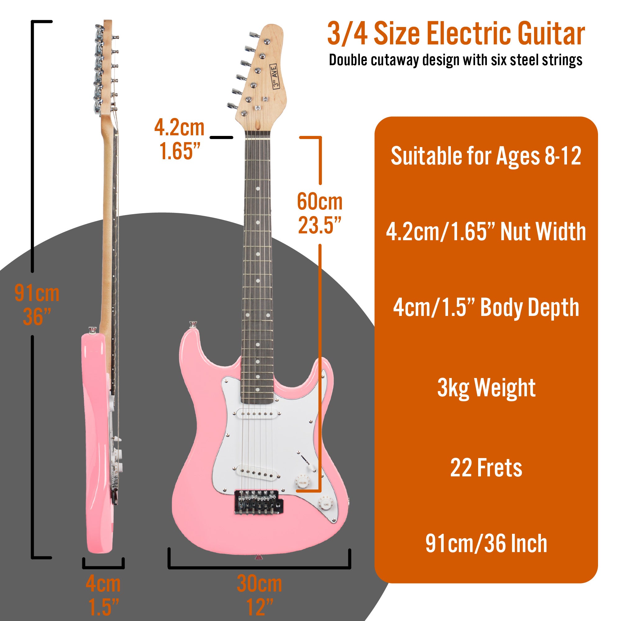 3rd Avenue 3/4 Size Electric Guitar Pack with Amp#Colour_Pink