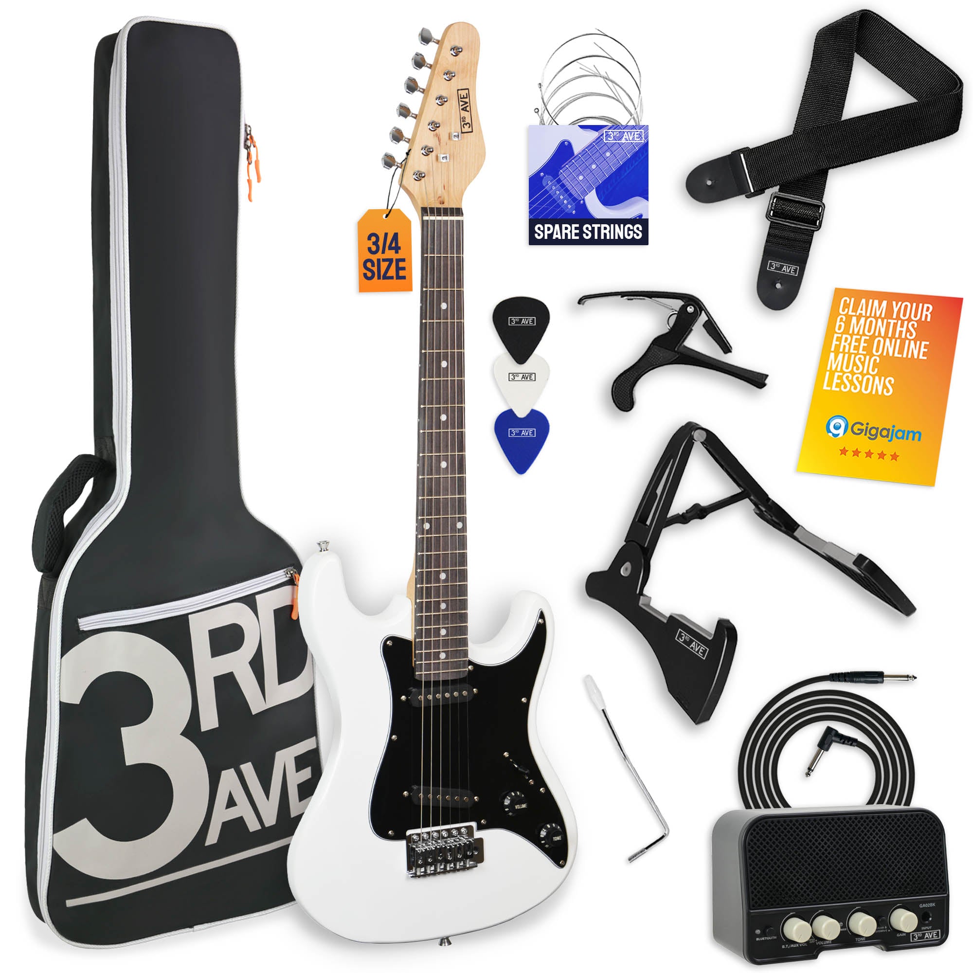 3rd Avenue 3/4 Size Electric Guitar Pack with Amp#Colour_White