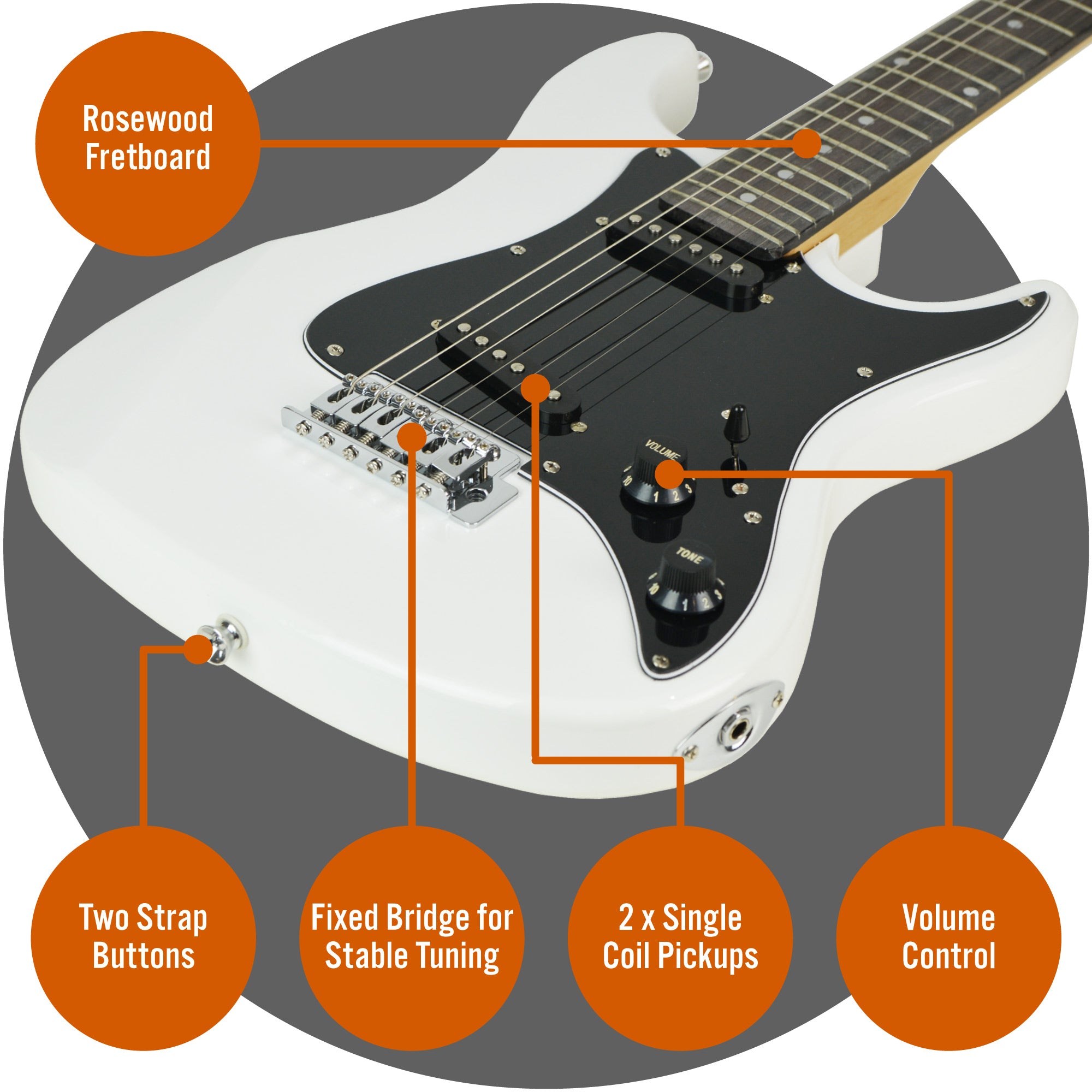 3rd Avenue 3/4 Size Electric Guitar Pack with Amp#Colour_White
