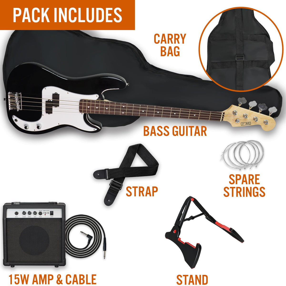 3rd Avenue Electric Bass Guitar Pack - Rental
