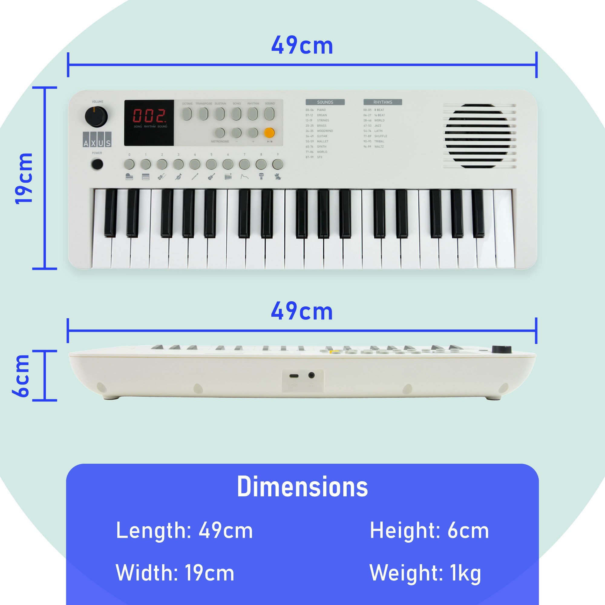Axus Mini Keyboard 37 Key Keyboard#Colour_White