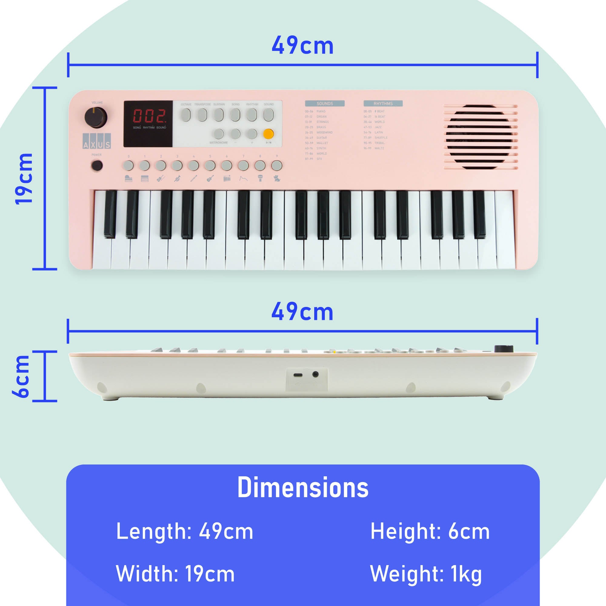 Axus Mini Keyboard 37 Key Keyboard#Colour_Pink