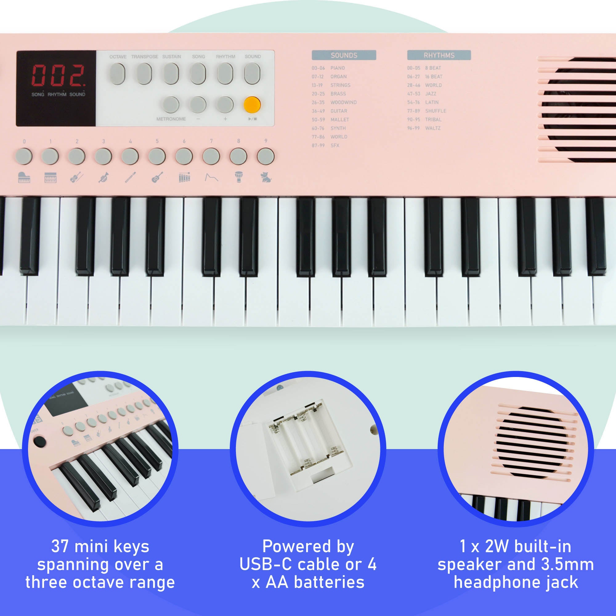 Axus Mini Keyboard 37 Key Keyboard#Colour_Pink