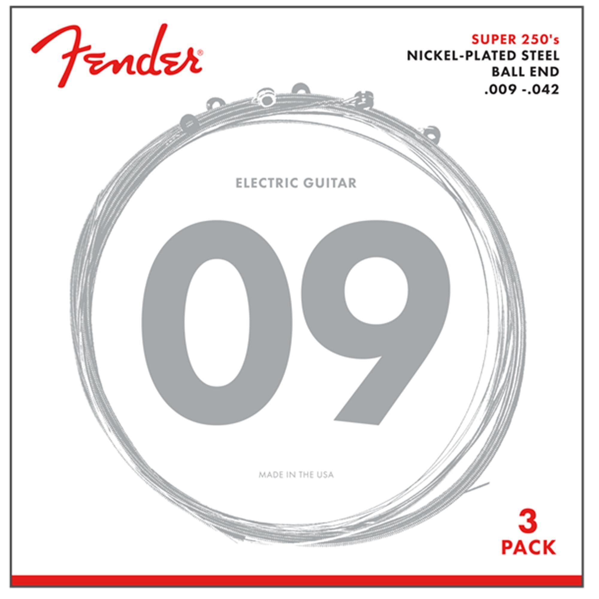 Fender 250L Ball End Electric Guitar String Set 09-42 (Pack of 3) Guitars & Folk - String Sets