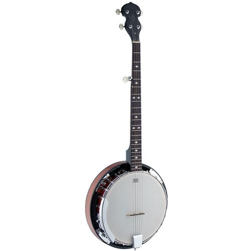 Stagg BJW24 DL Deluxe Western 5-string resonator banjo with white coated head, front view