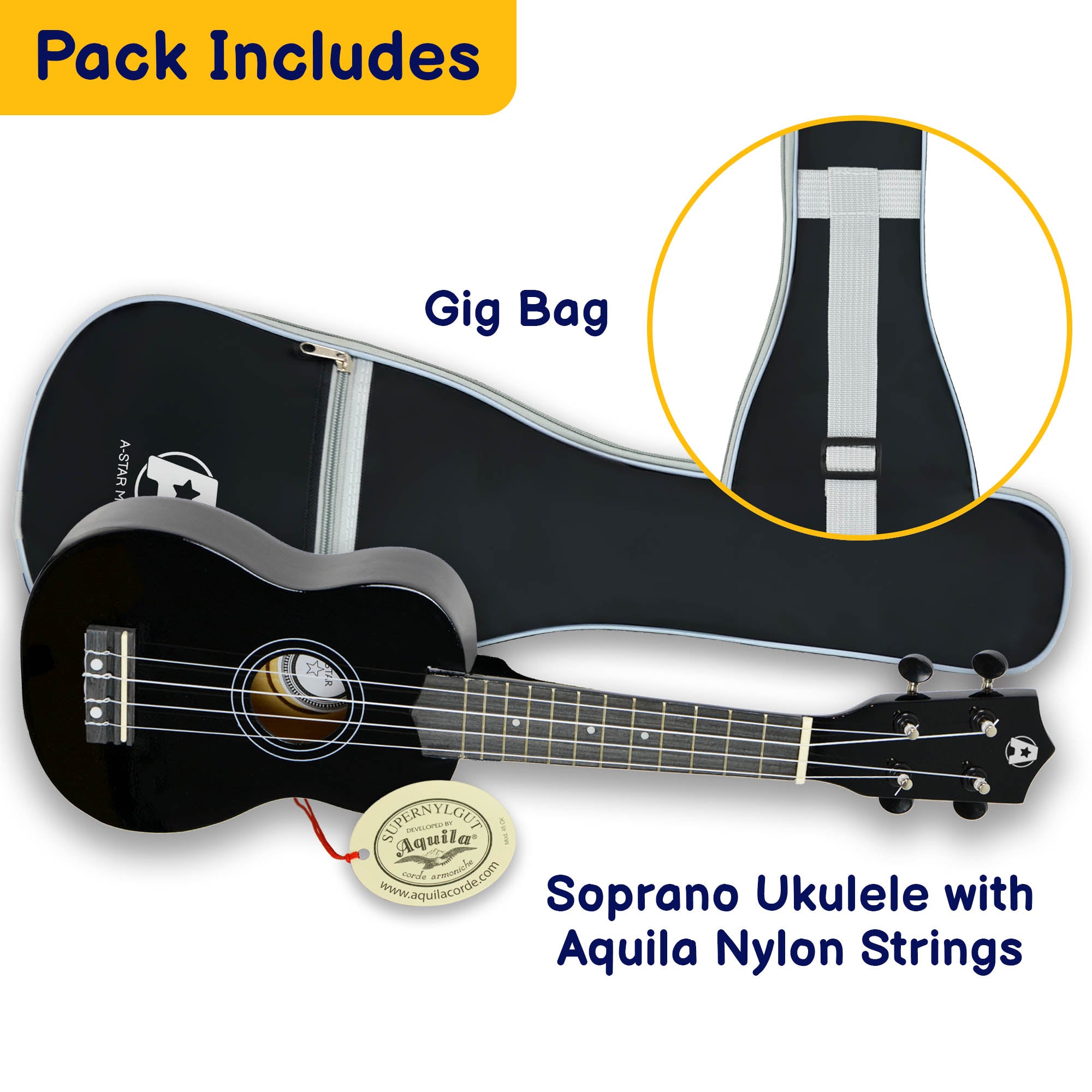 A-Star Ukulele Starter Pack Black Ukuleles#Colour_Black