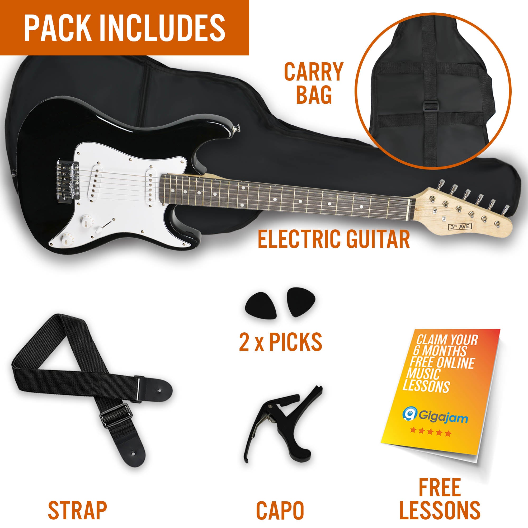 3rd Avenue 3/4 Size Electric Guitar Electric Guitars#Colour_Black