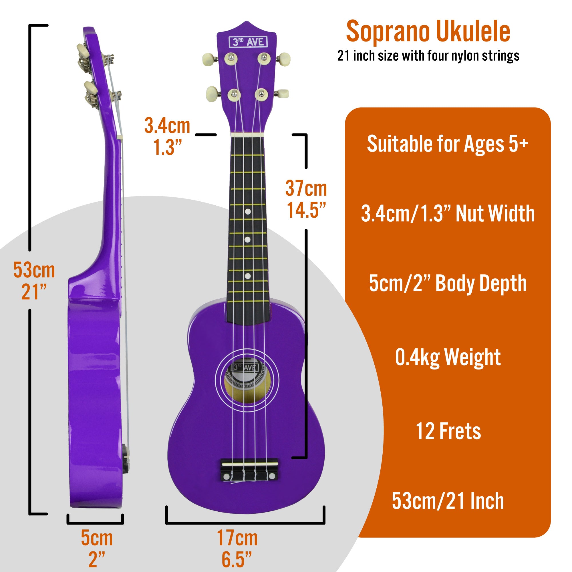 3rd Avenue Soprano Ukulele Ukuleles#Colour_Purple