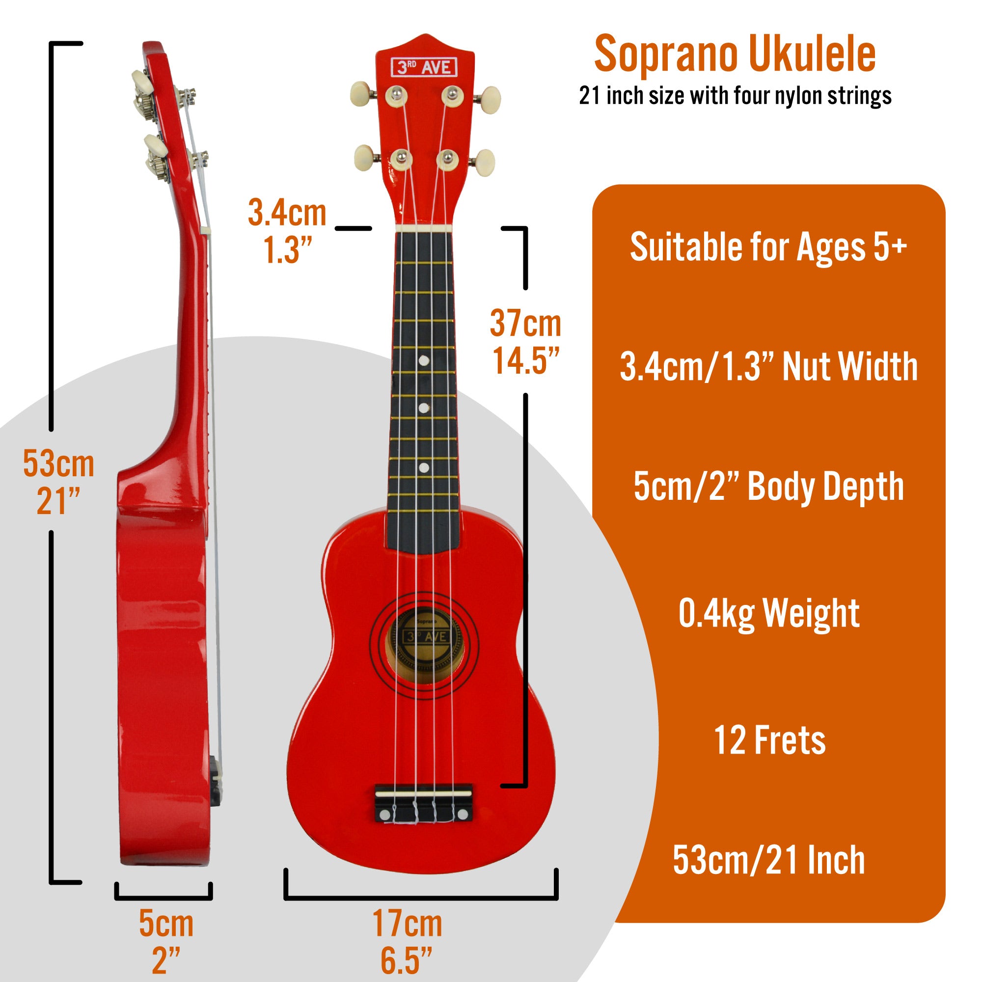 3rd Avenue Soprano Ukulele Ukuleles#Colour_Red