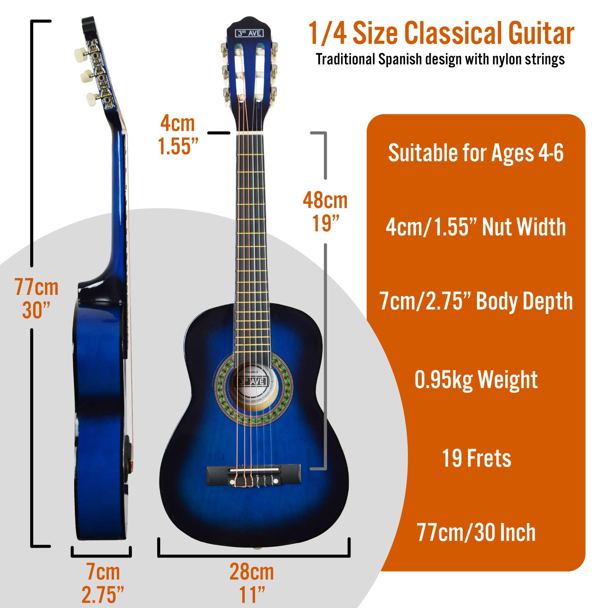3rd Avenue 1/4 Size Classical Guitar Pack Blueburst Classical Guitars#Colour_Blueburst