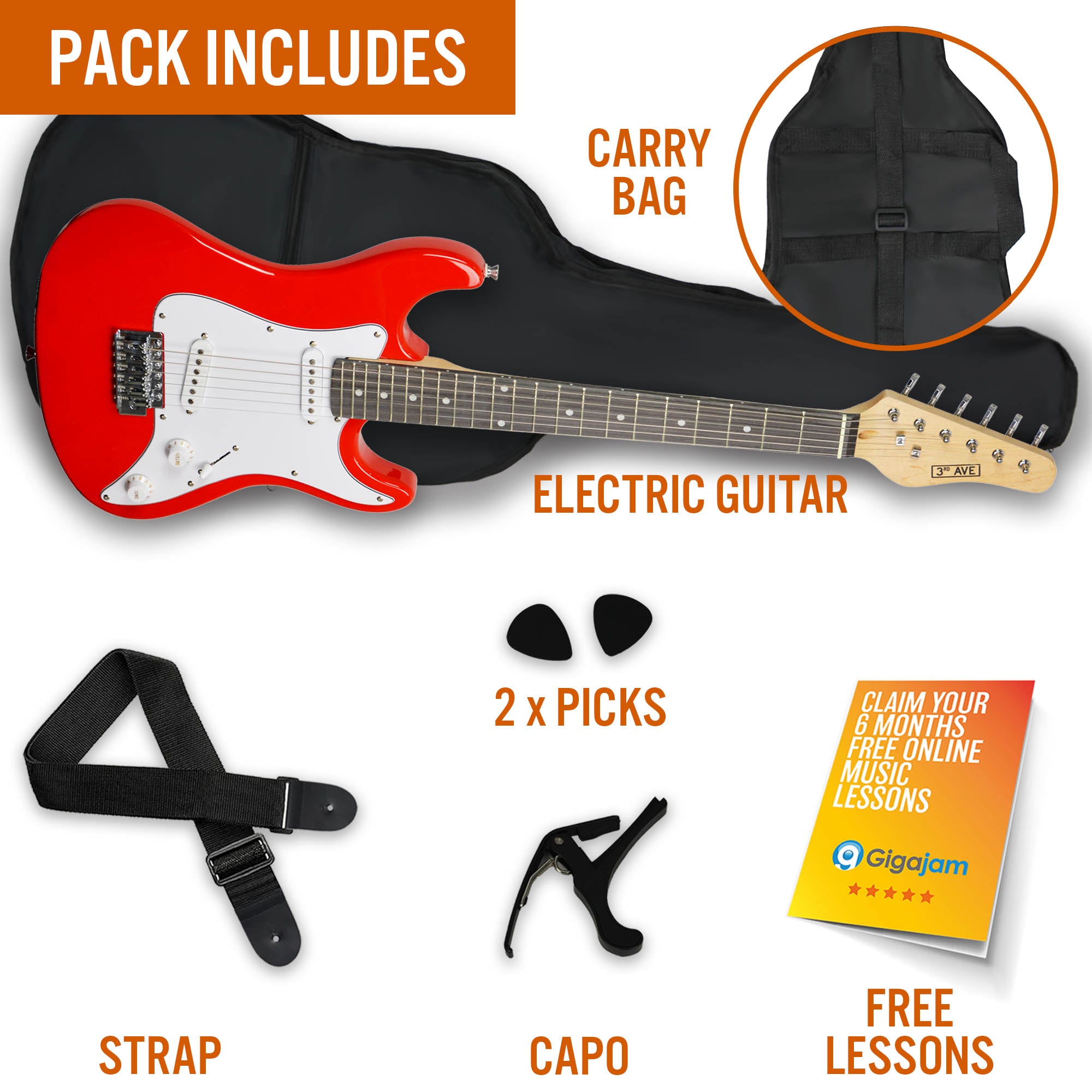 3rd Avenue 3/4 Size Electric Guitar Red Electric Guitars#Colour_Red