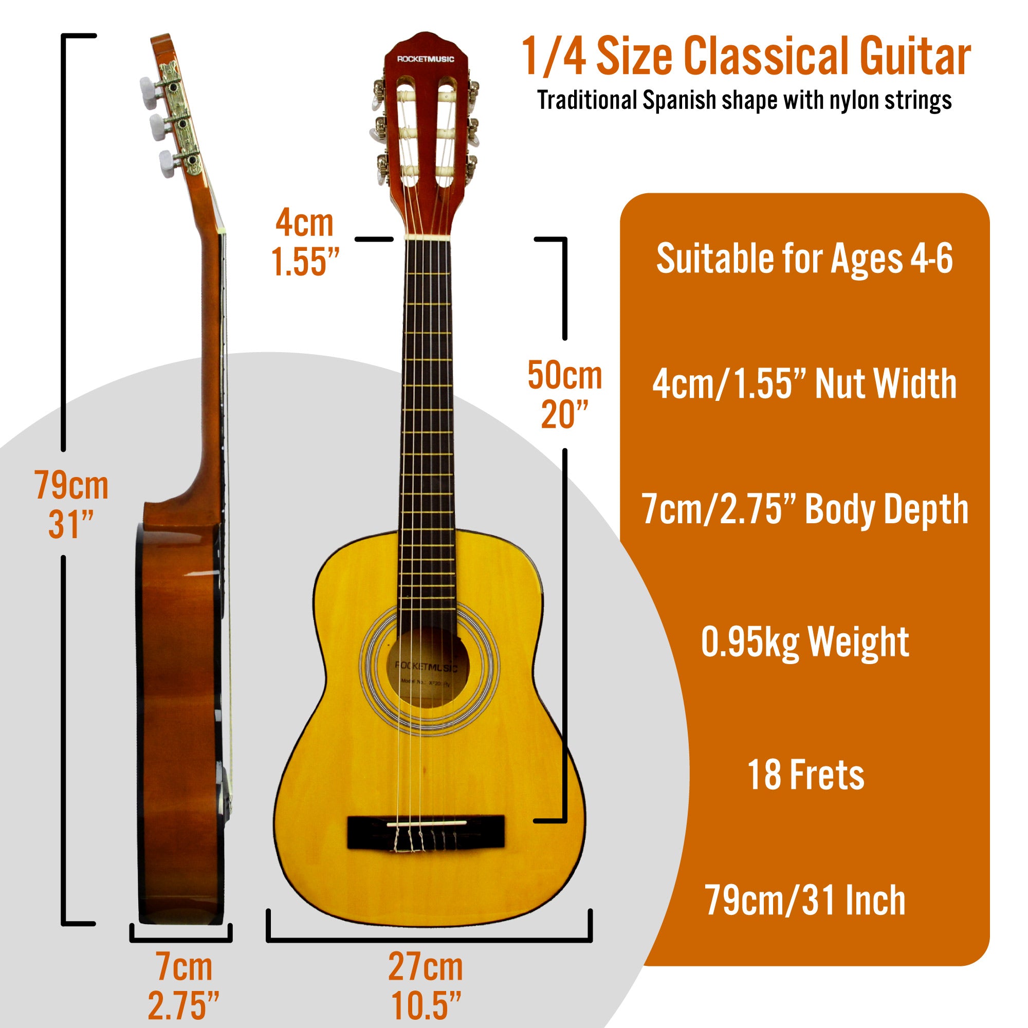 Rocket 1/4 Size Classical Guitar Starter Pack Classical Guitars