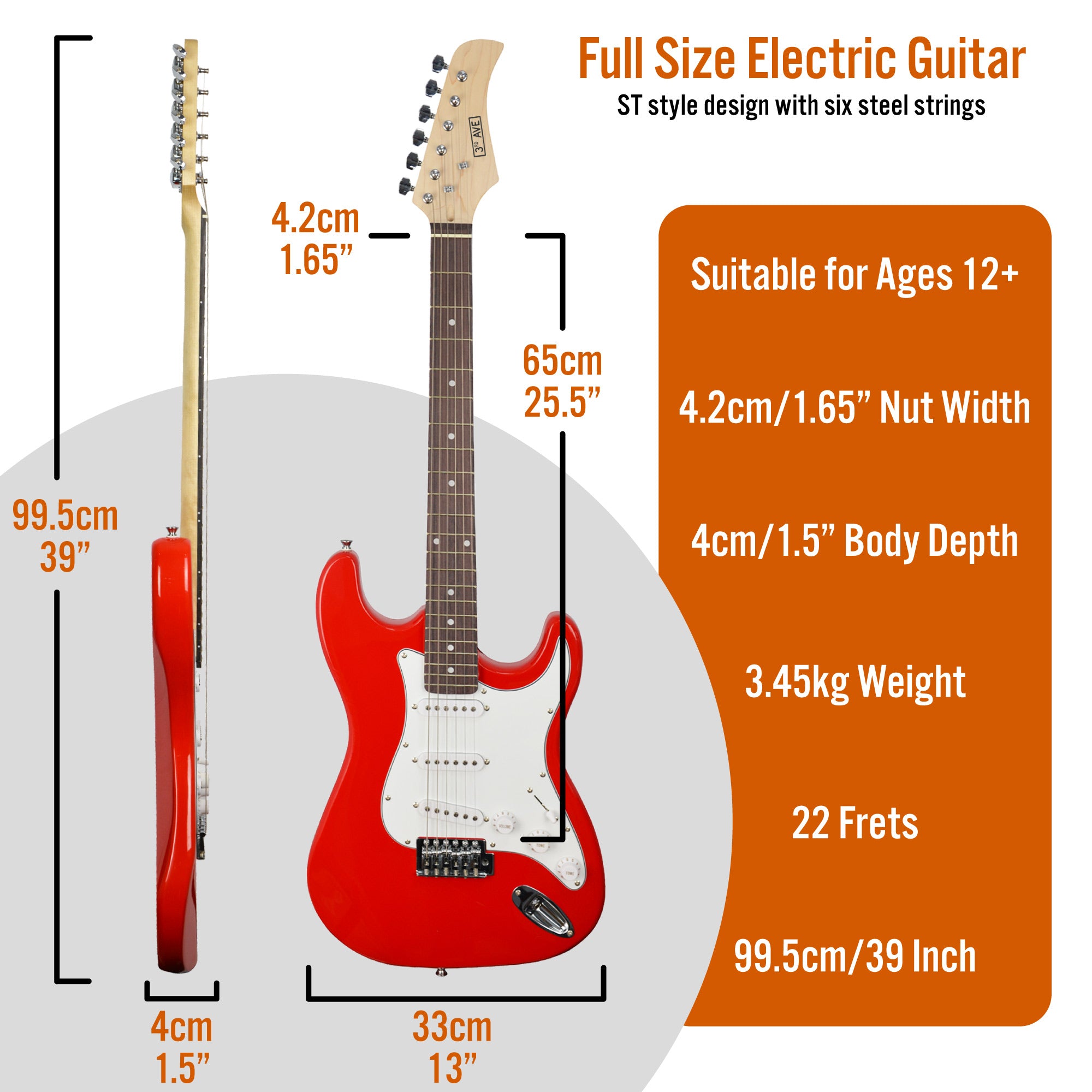3rd Avenue Full Size Electric Guitar Red Electric Guitars#Colour_Red