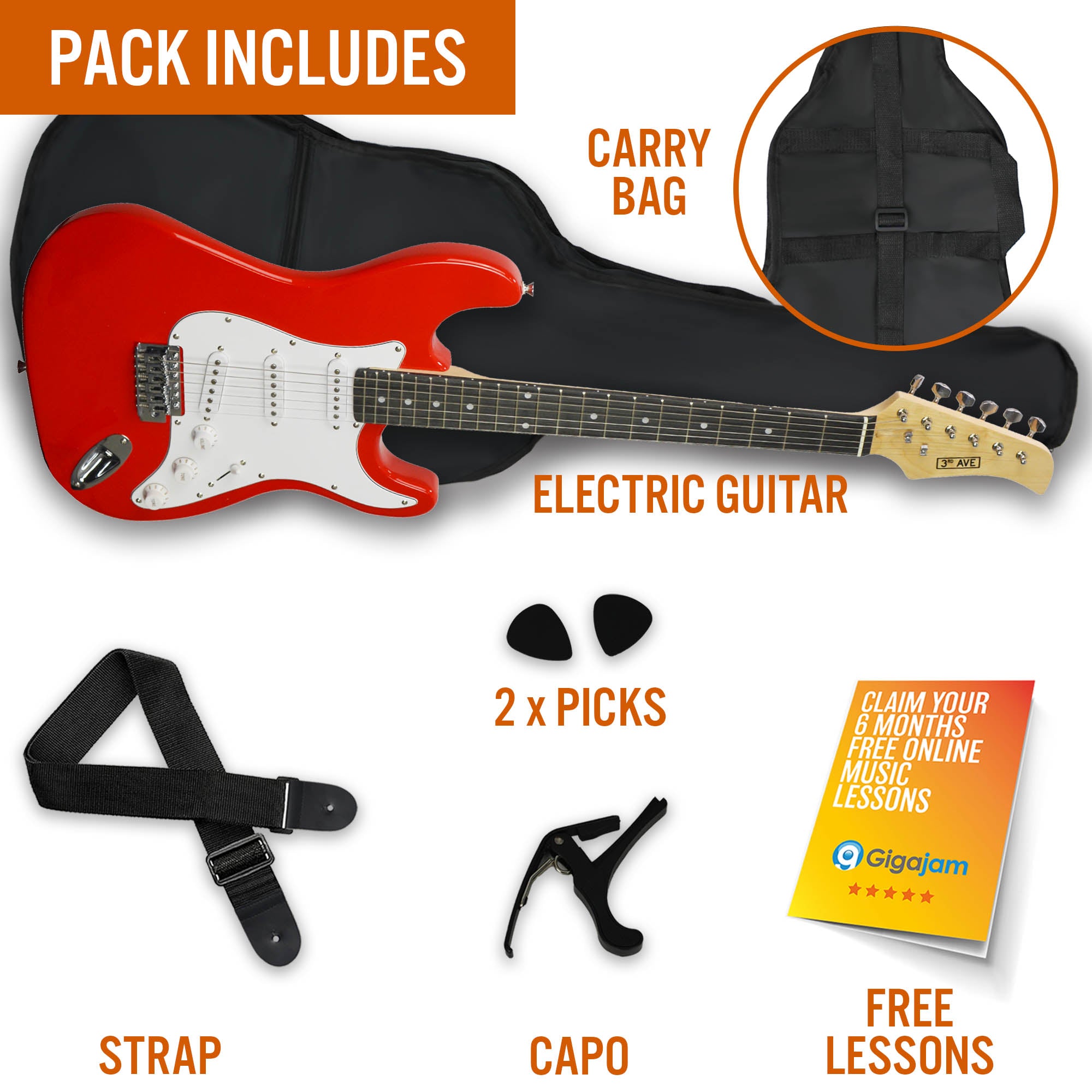 3rd Avenue Full Size Electric Guitar Red Electric Guitars#Colour_Red