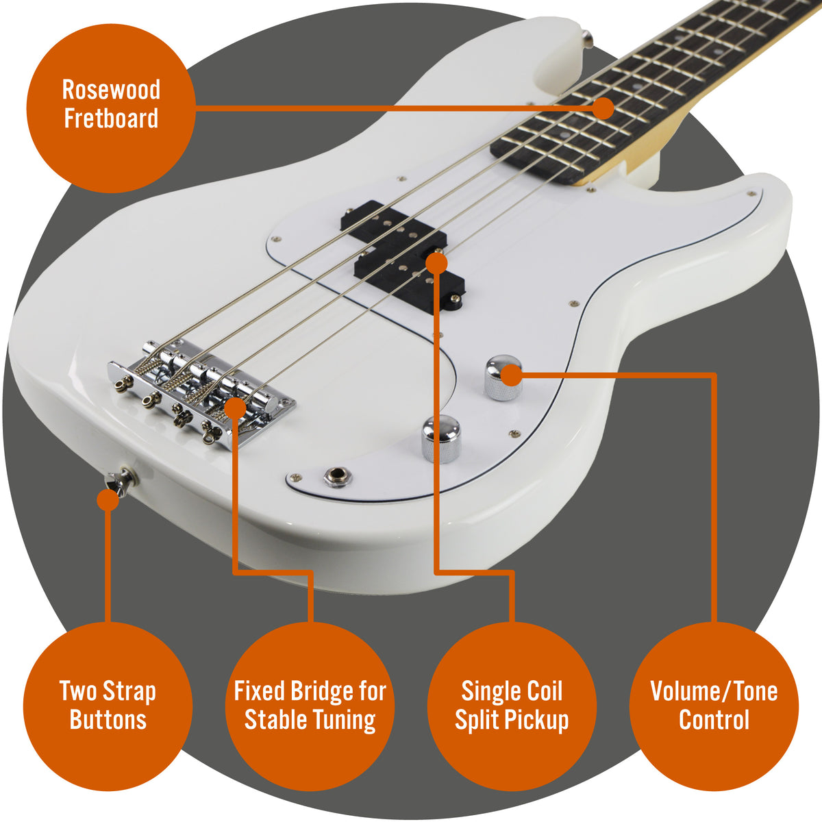 3rd Avenue Rocket Series Electric Bass Guitar Pack Bass Guitars#colour_White