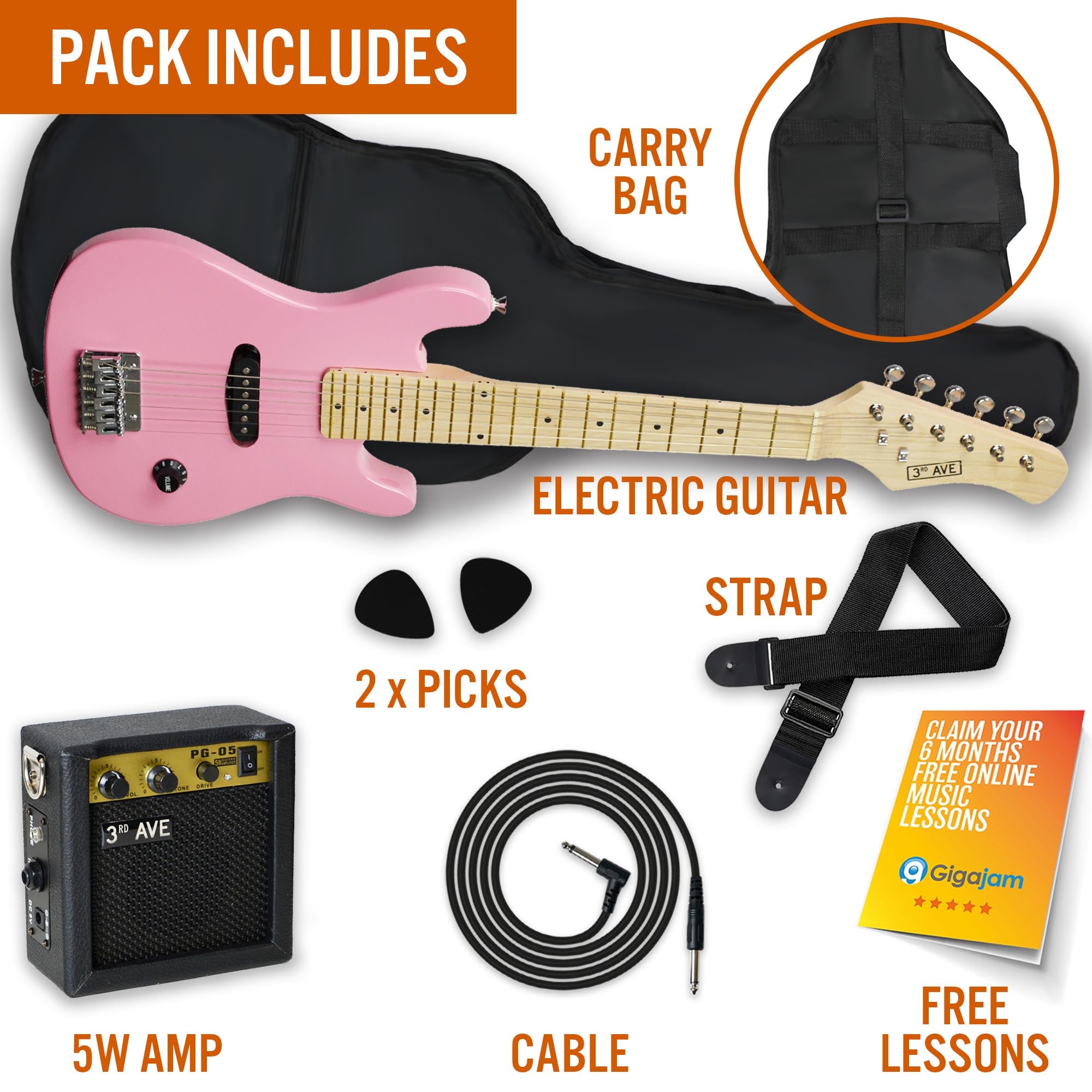 3rd Avenue Junior Electric Guitar Pack Electric Guitars#Colour_Pink