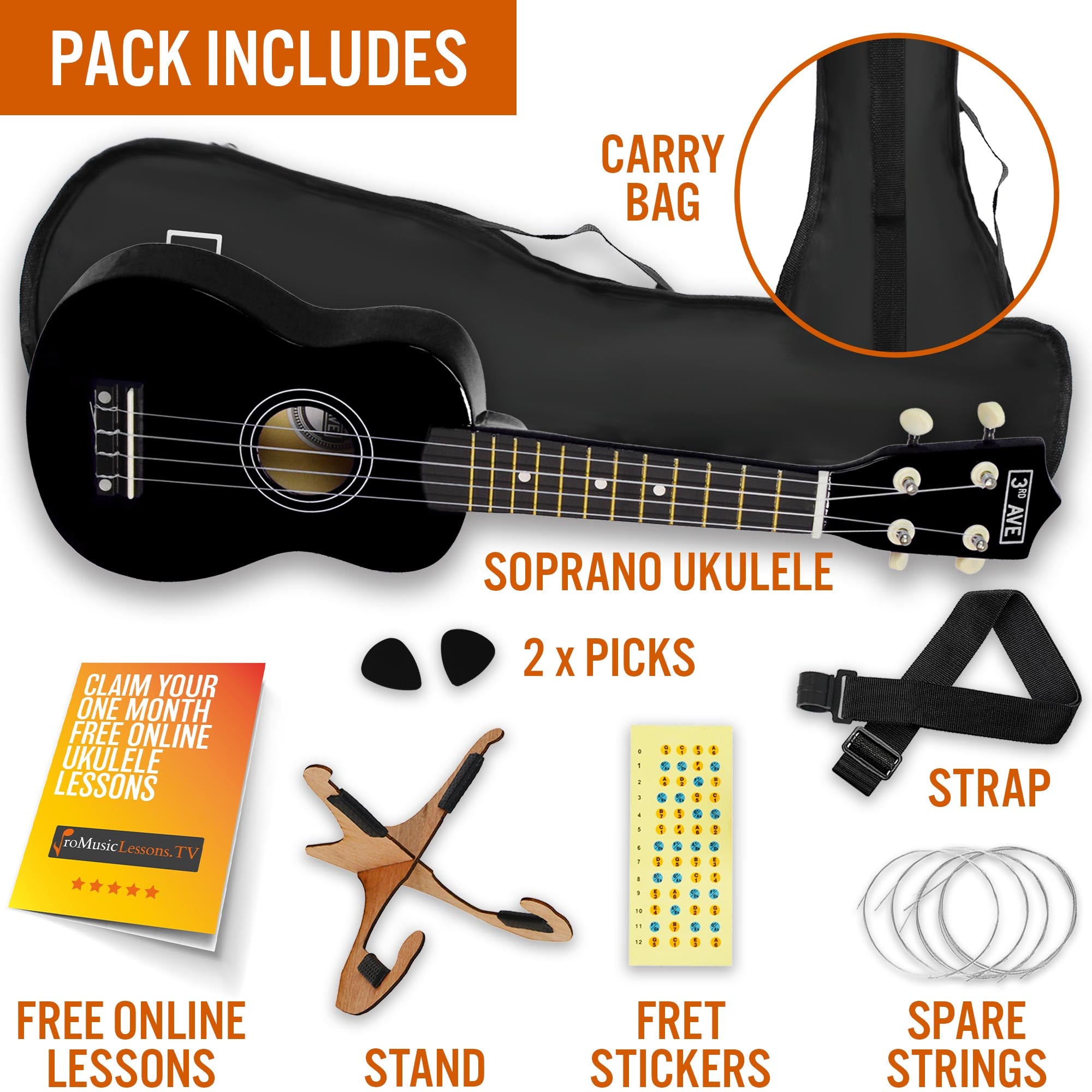 3rd Avenue Soprano Ukulele Pack Ukuleles#Colour_Black