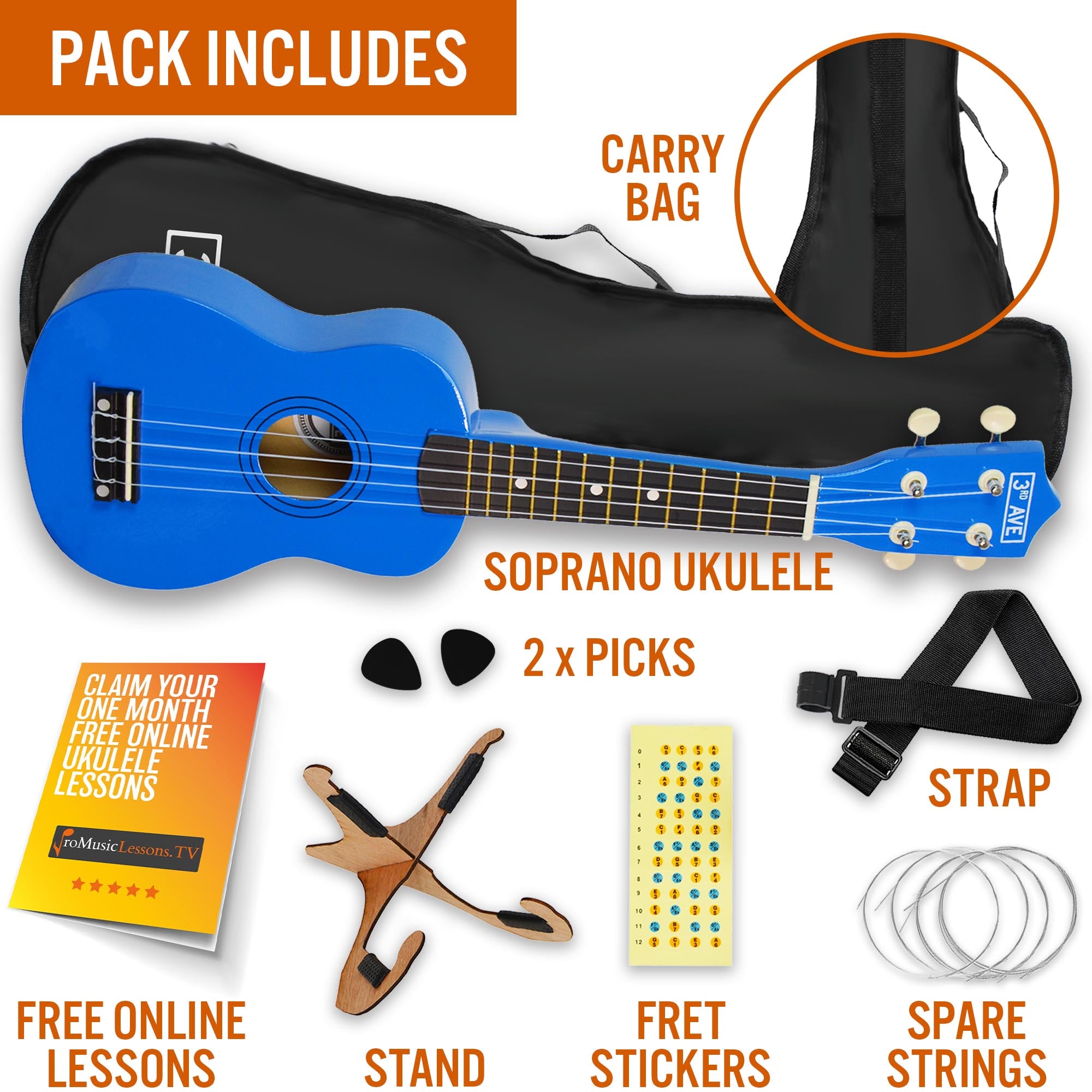 3rd Avenue Soprano Ukulele Pack Ukuleles#Colour_Blue
