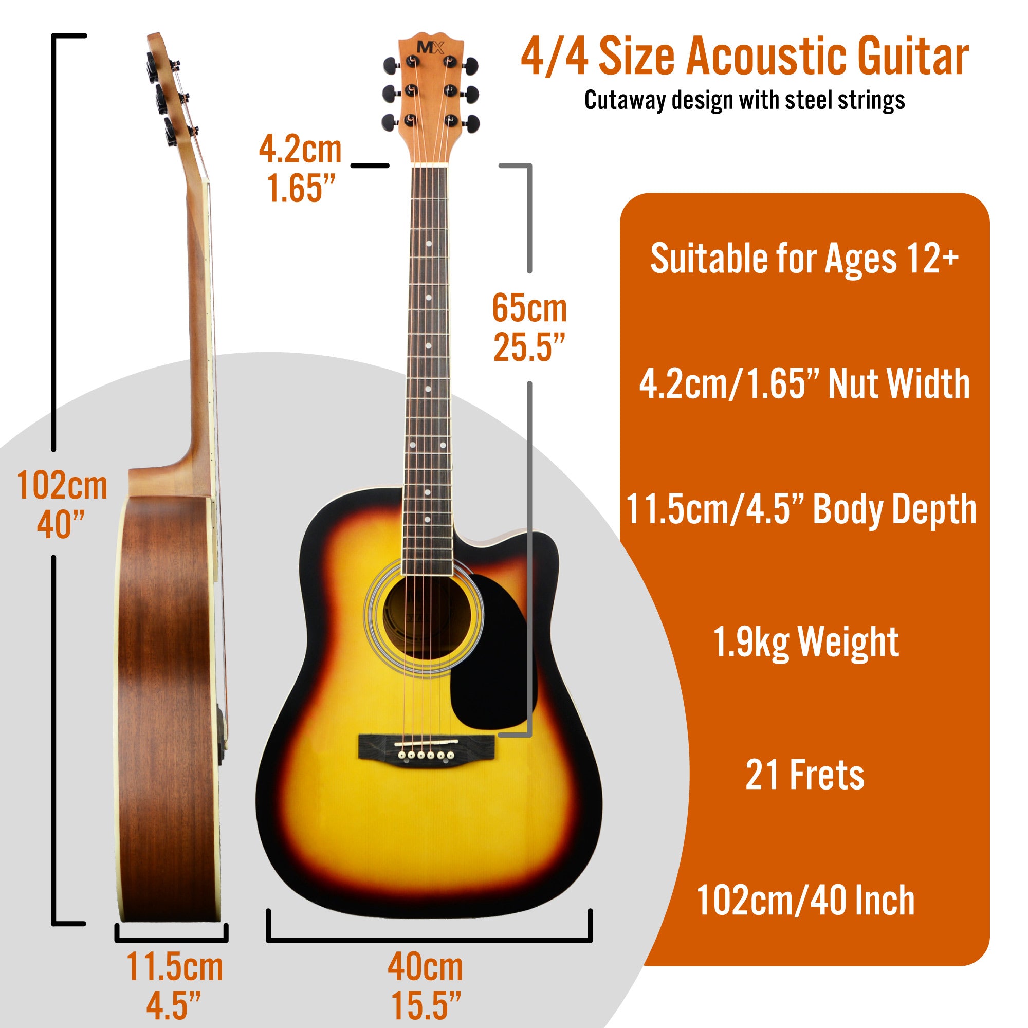 MX Cutaway Acoustic Guitar Pack#Colour_Sunburst