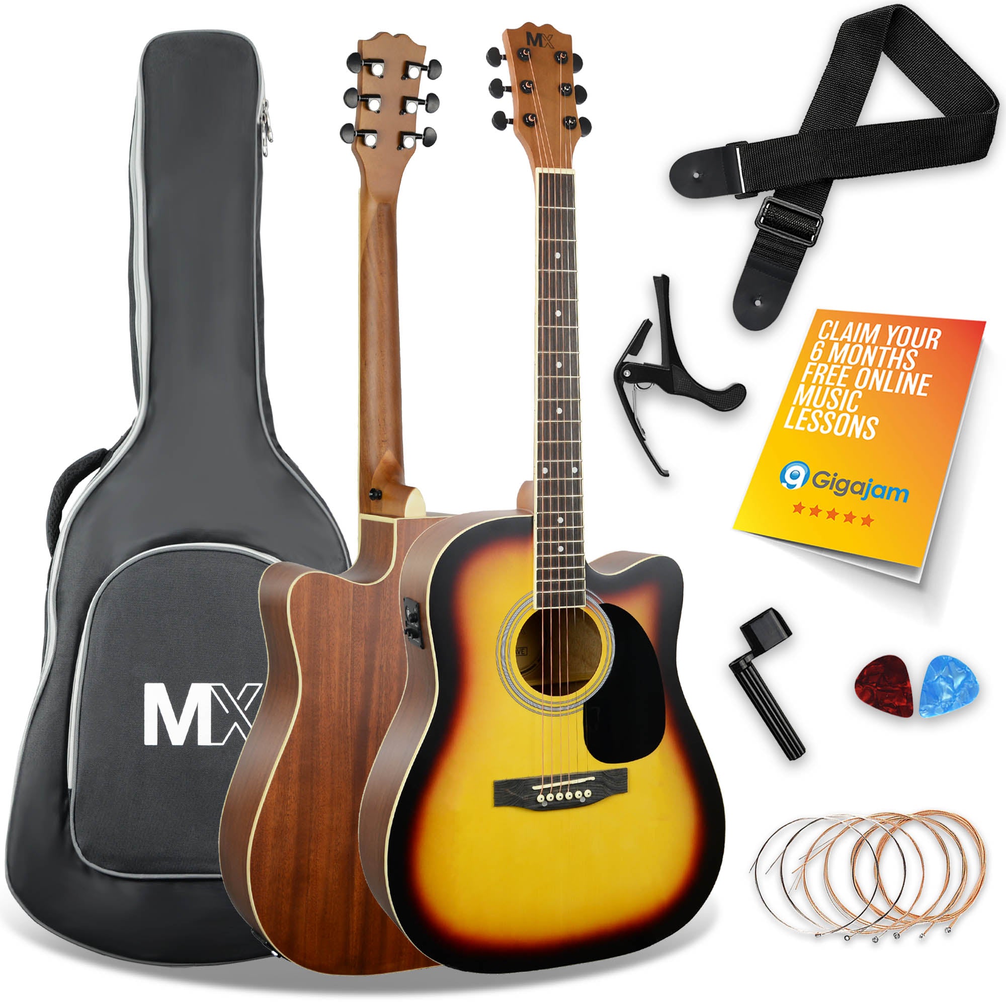 MX Cutaway Electro Acoustic Guitar Pack#Colour_Sunburst
