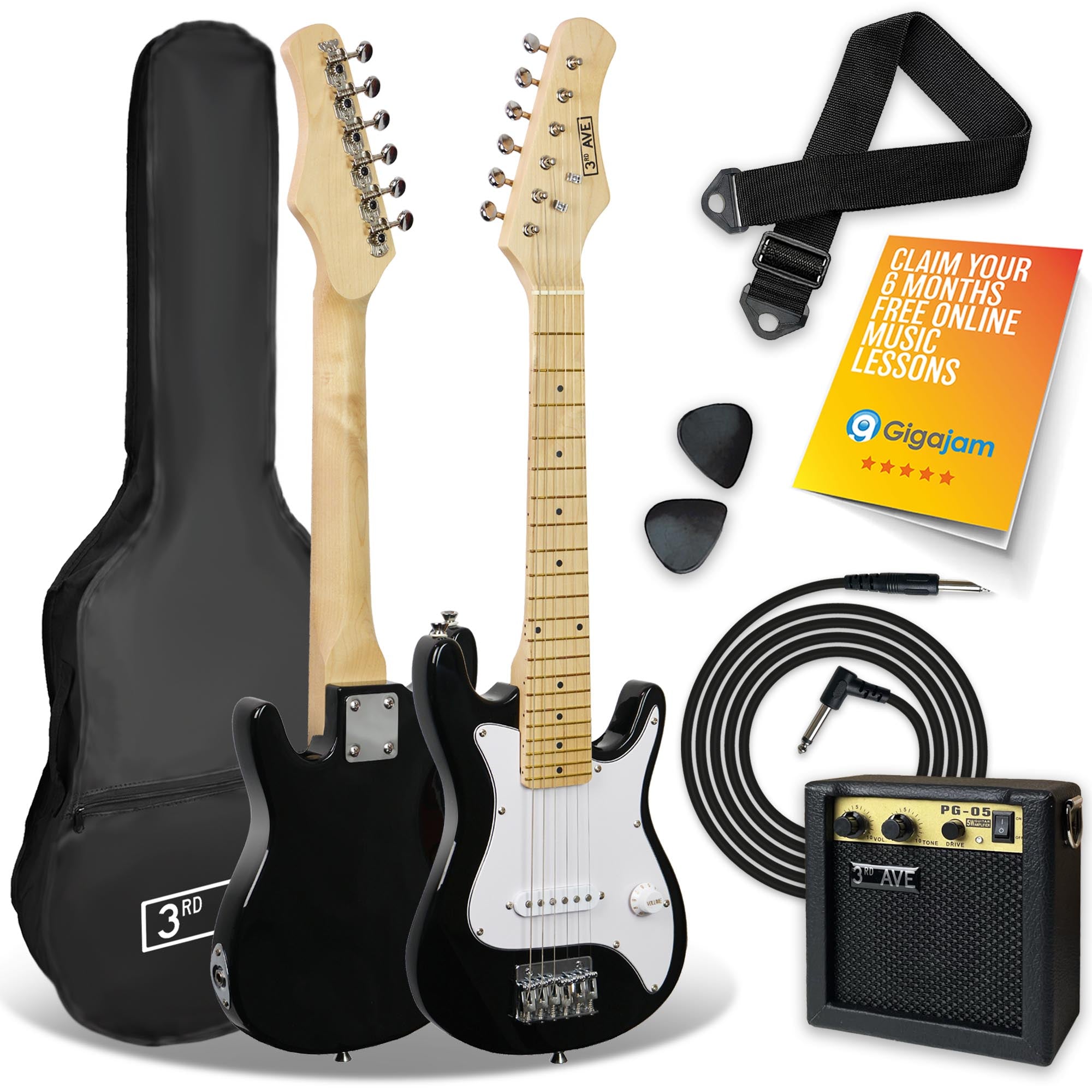 3rd Avenue Junior Electric Guitar Pack Pink Electric Guitars#Colour_Black and White