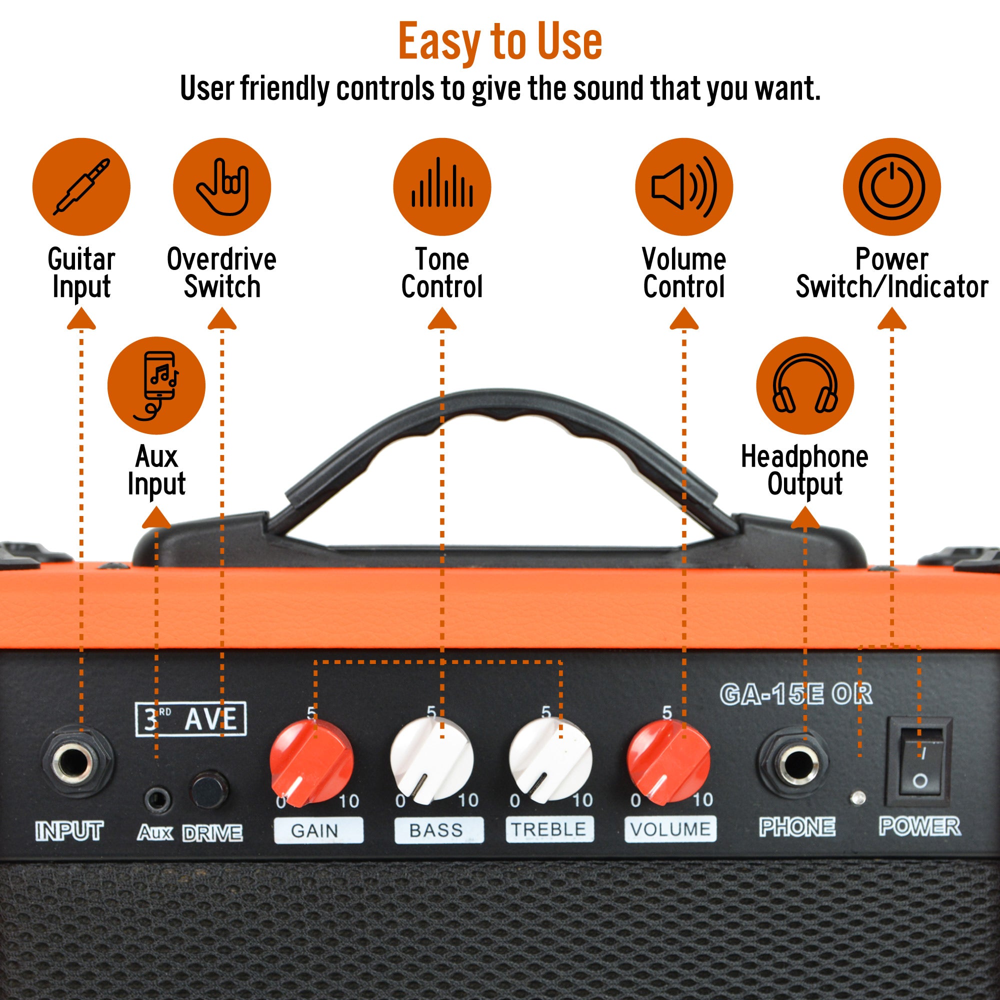 3rd Avenue 15 Watt Electric Guitar Amp#Colour_Orange