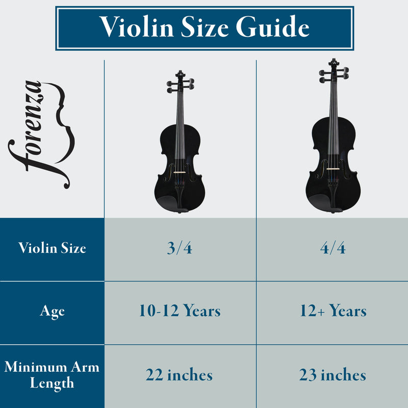 Forenza Uno Series 3/4 Size Black Violin Outfit