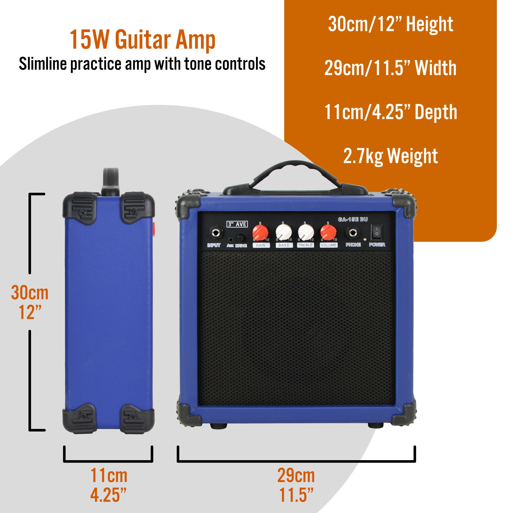 3rd Avenue 15 Watt Electric Guitar Amp#Colour_Blue