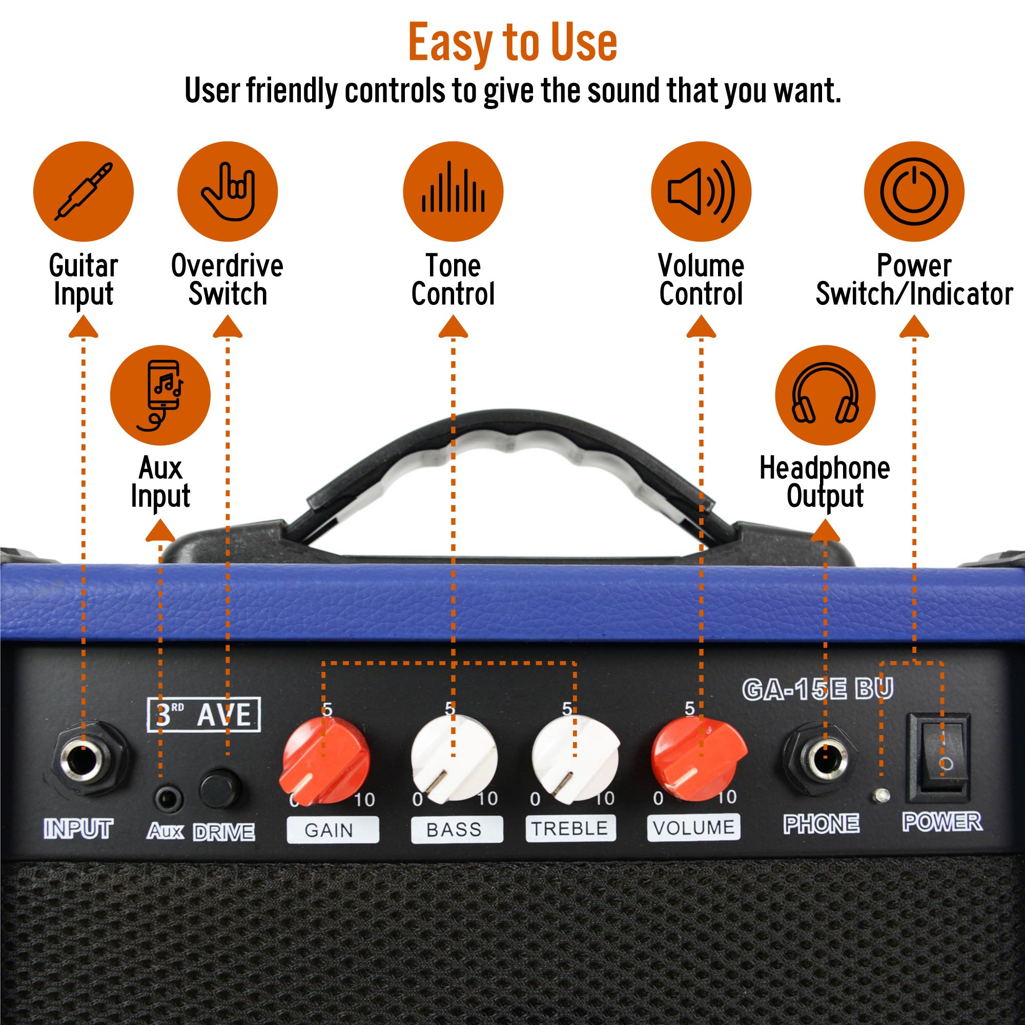 3rd Avenue 15 Watt Electric Guitar Amp#Colour_Blue
