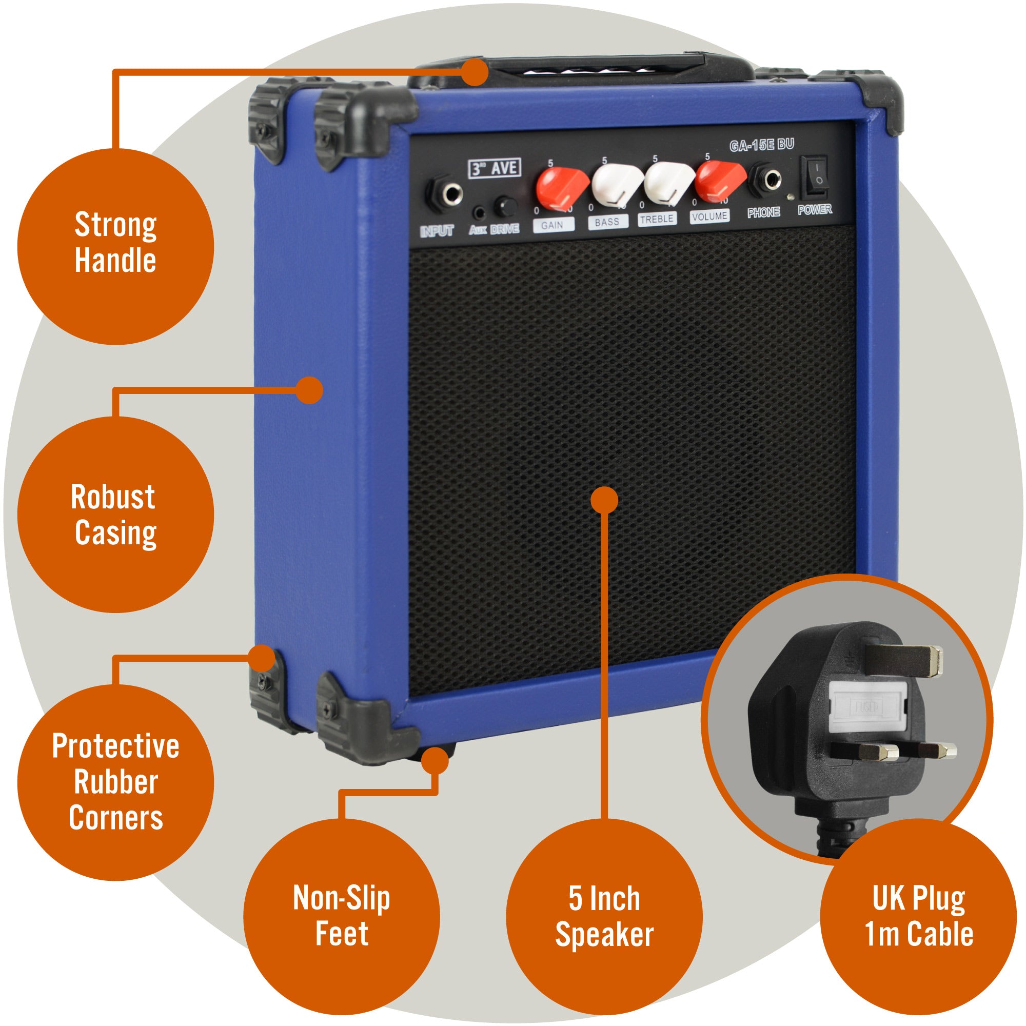 3rd Avenue 15 Watt Electric Guitar Amp#Colour_Blue