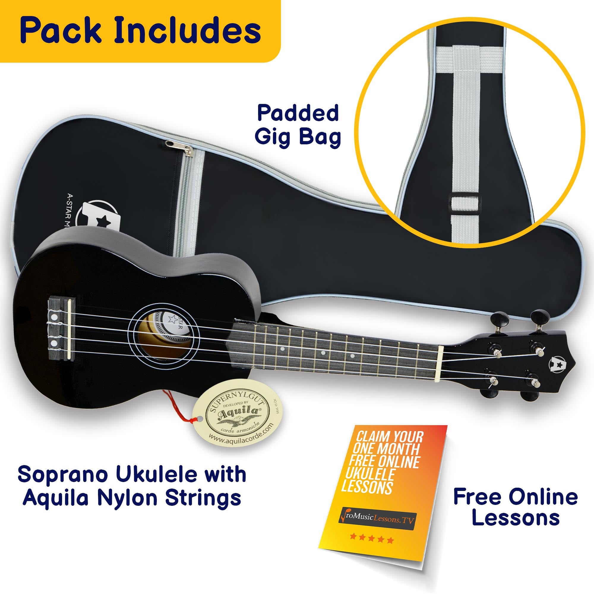 A-Star Soprano Ukulele With Bag Ukuleles#Colour_Black
