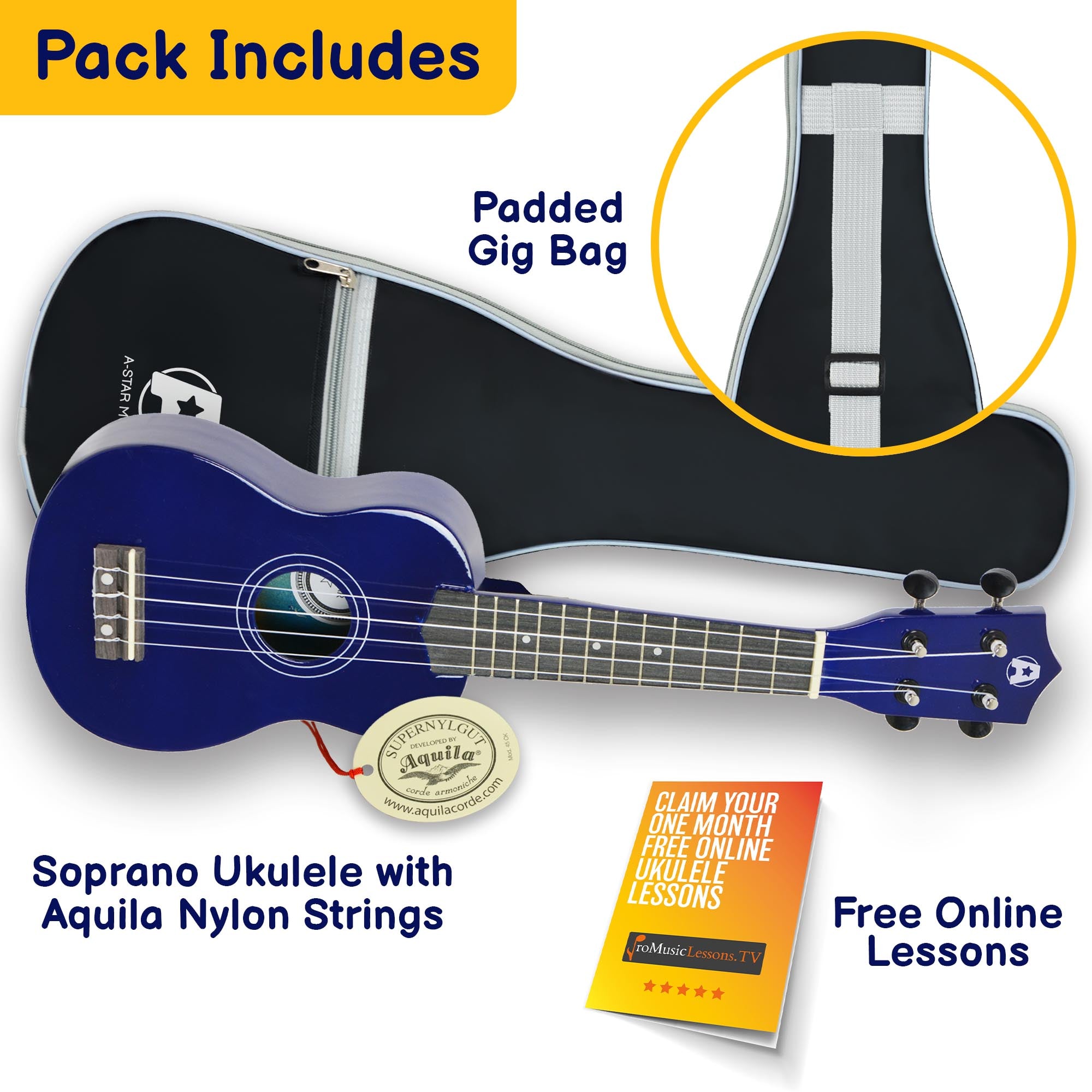 A-Star Soprano Ukulele With Bag Ukuleles#Colour_Blue