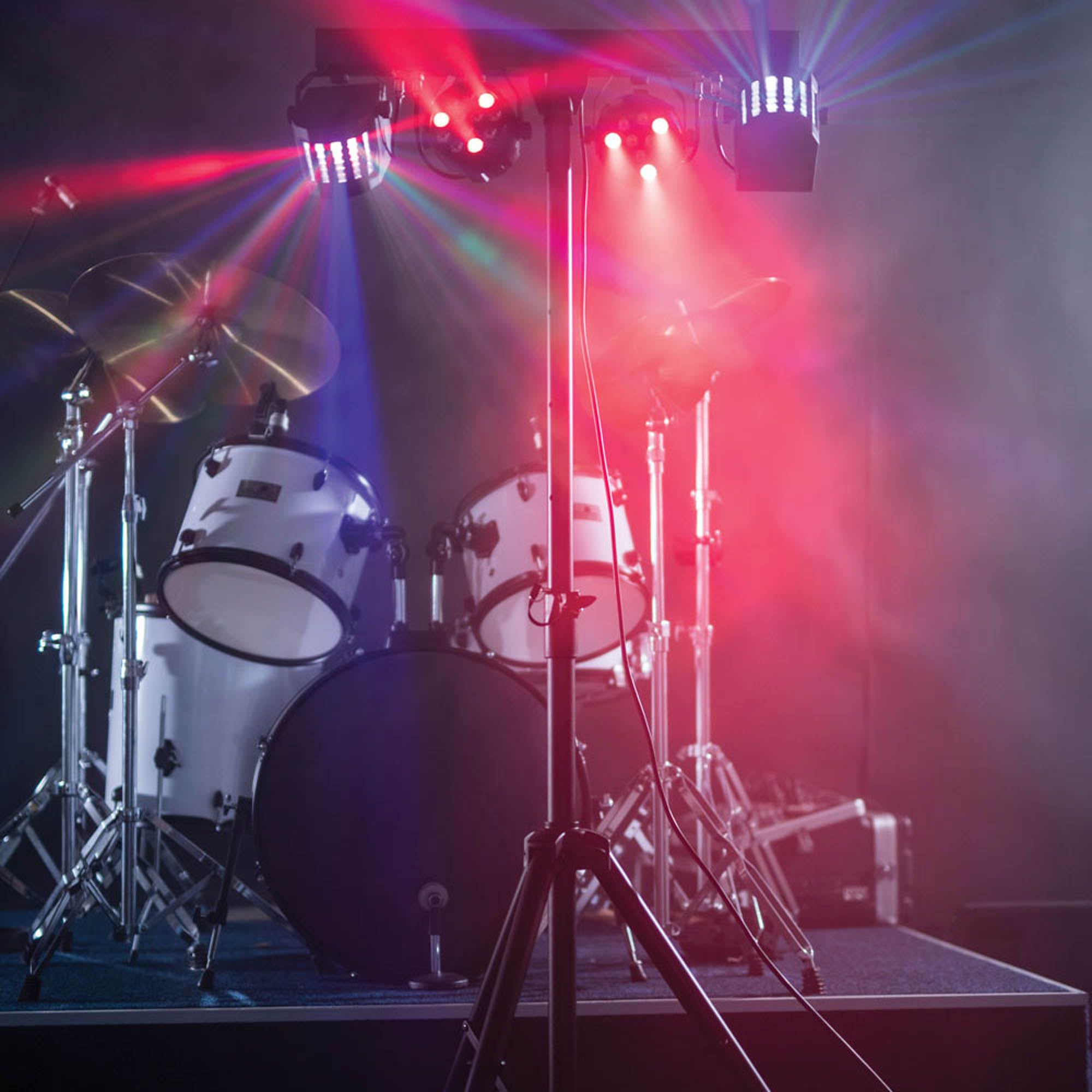 QTX Portable DJ Lighting Kit with Wash Lights, Derby Effects and Stand